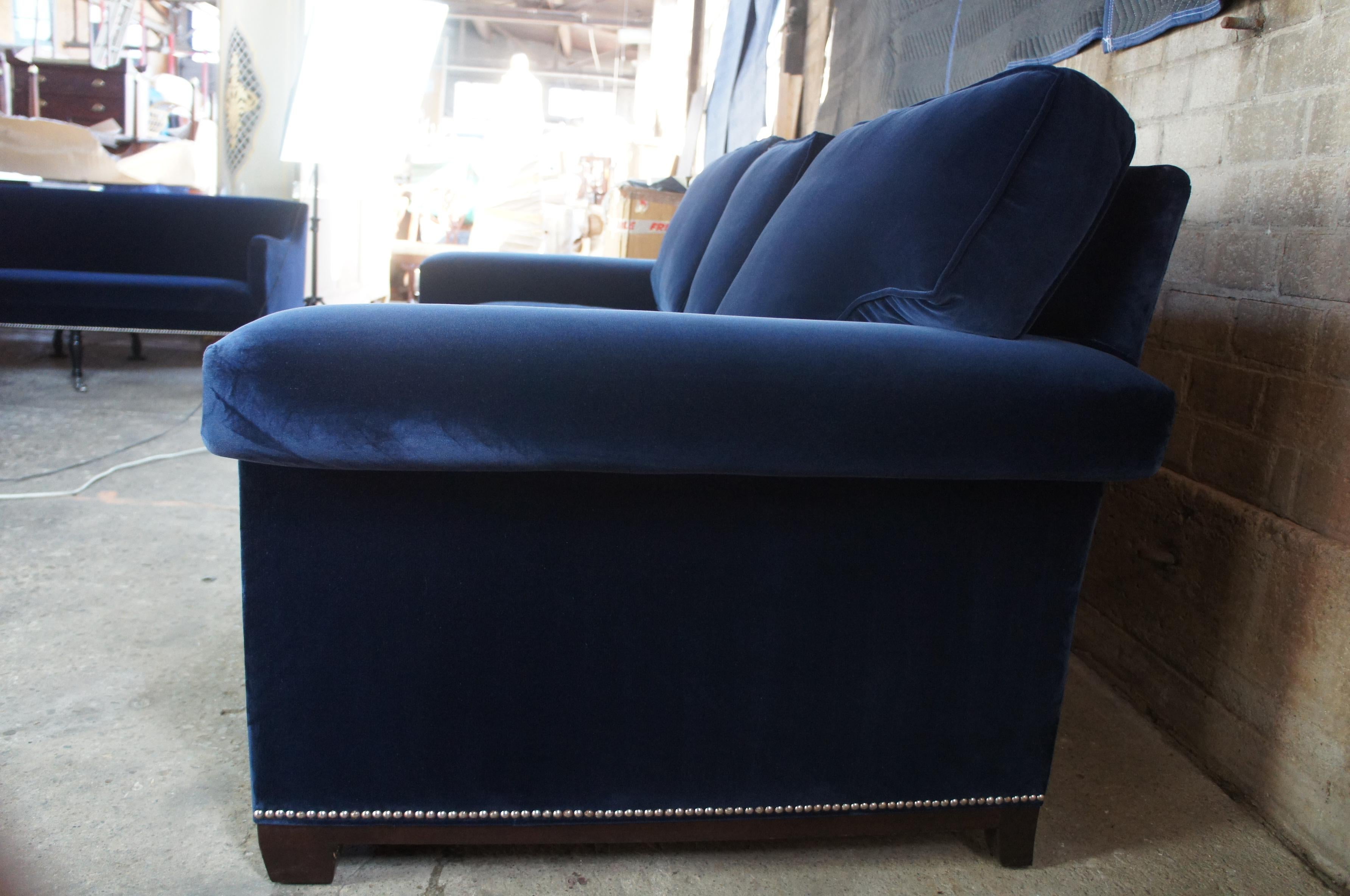 Barclay Butera Interiors Paxton Sofa Modern Blue Velvet Couch Nailhead Trim 1