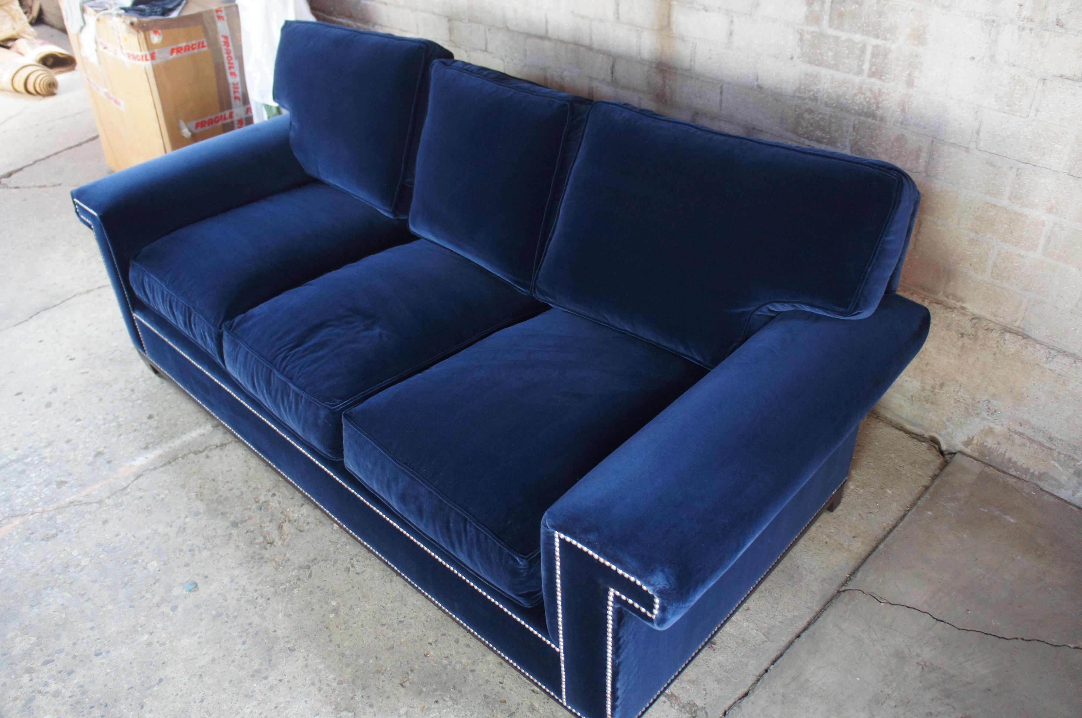 Barclay Butera Interiors Paxton Sofa Modern Blue Velvet Couch Nailhead Trim 2