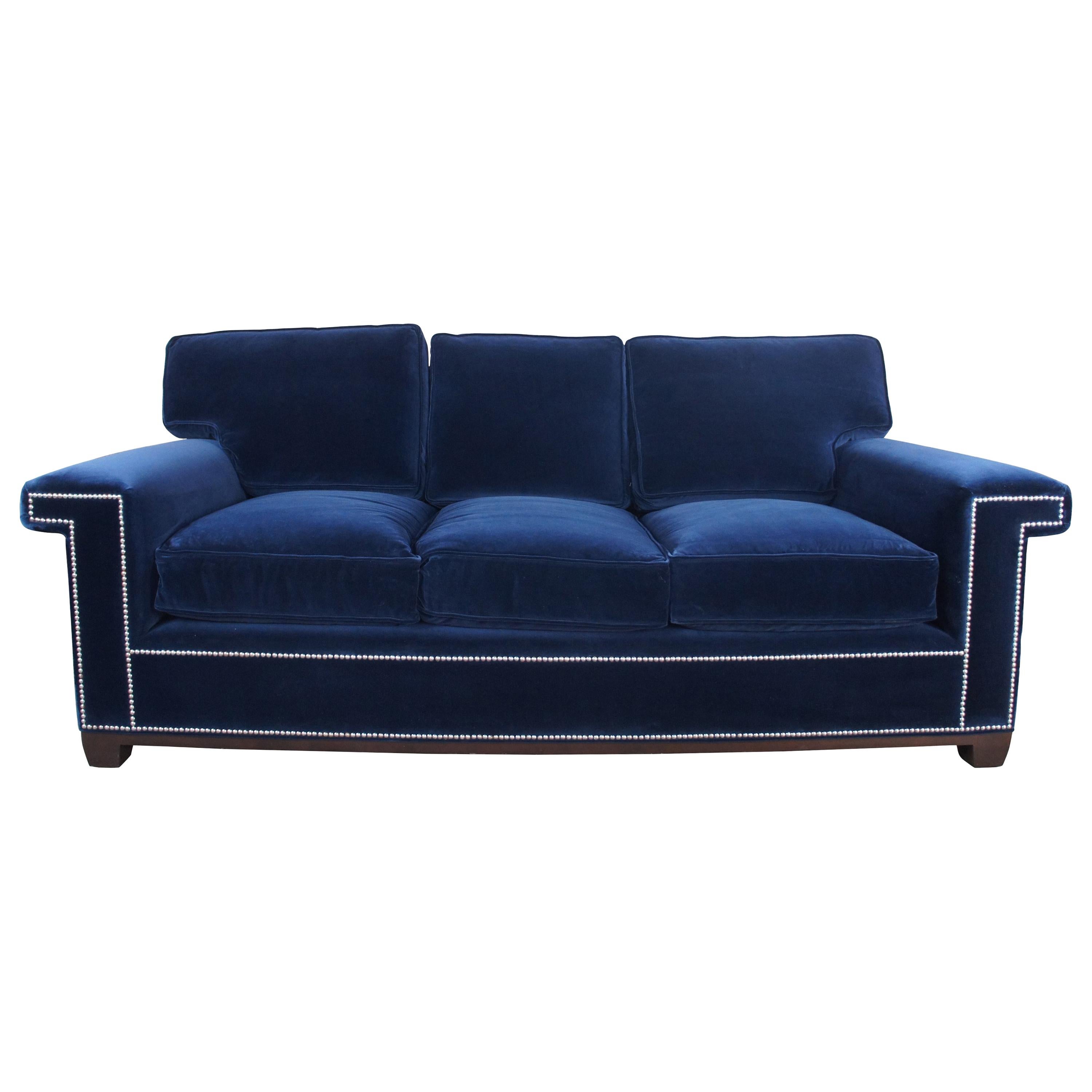 Barclay Butera Interiors Paxton Sofa Modern Blue Velvet Couch Nailhead Trim