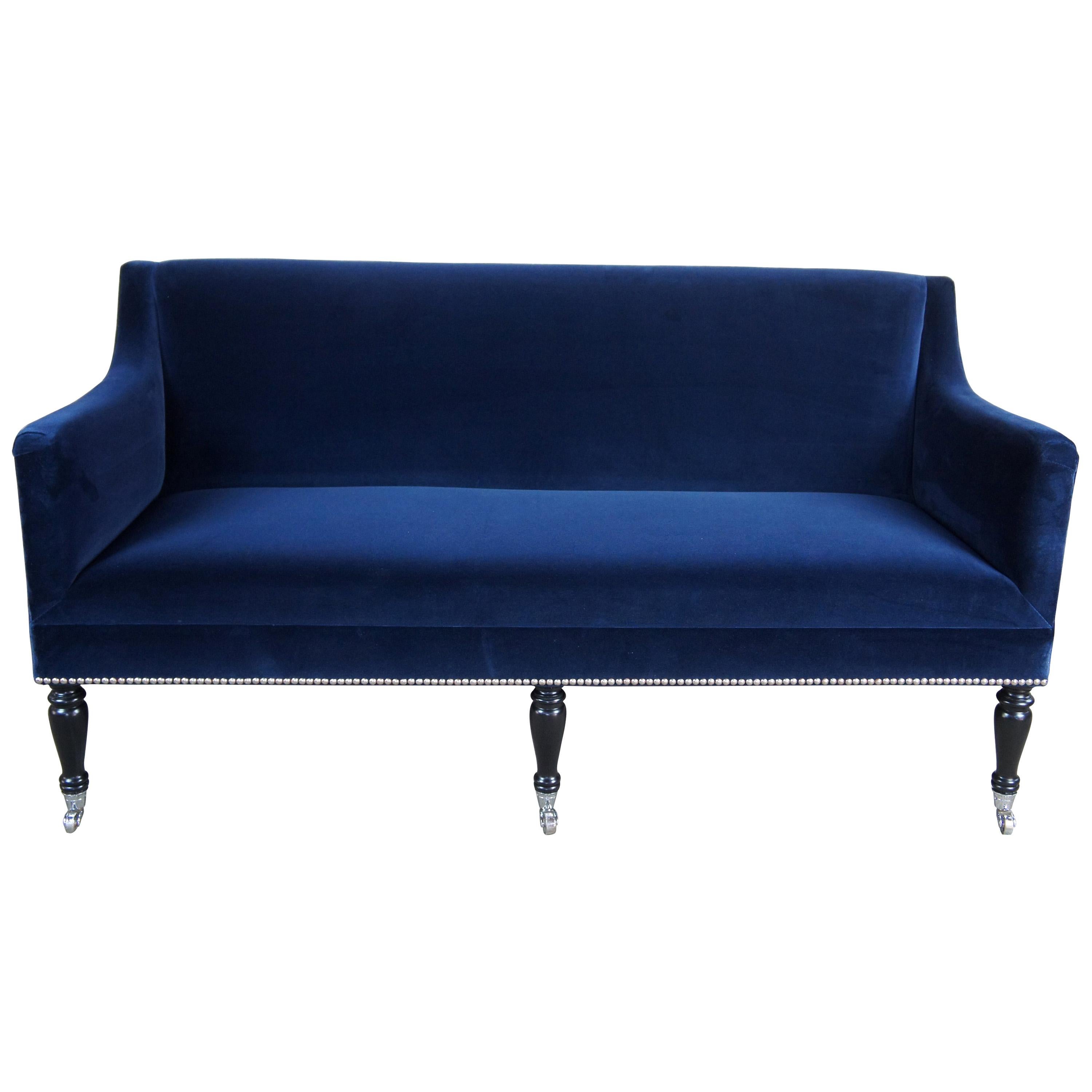 Barclay Butera Interiors Ridgecrest Loveseat Blue Velvet Settee Nailhead Trim