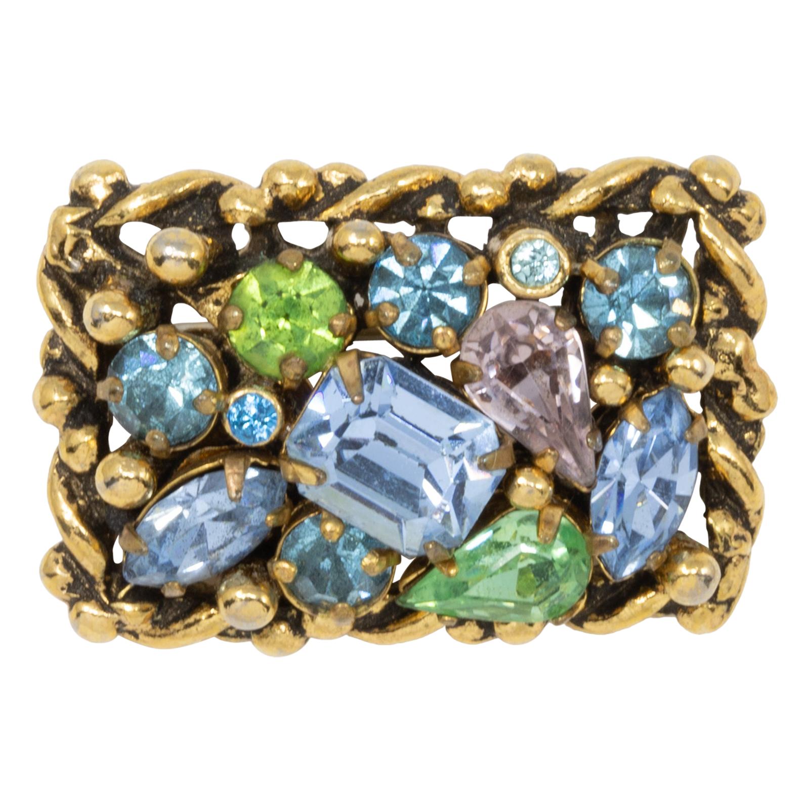 Barclay Gold Jewels of India Collection Pin Brooch, Aquamarine, Peridot Crystal 