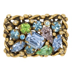 Vintage Barclay Gold Jewels of India Collection Pin Brooch, Aquamarine, Peridot Crystal 