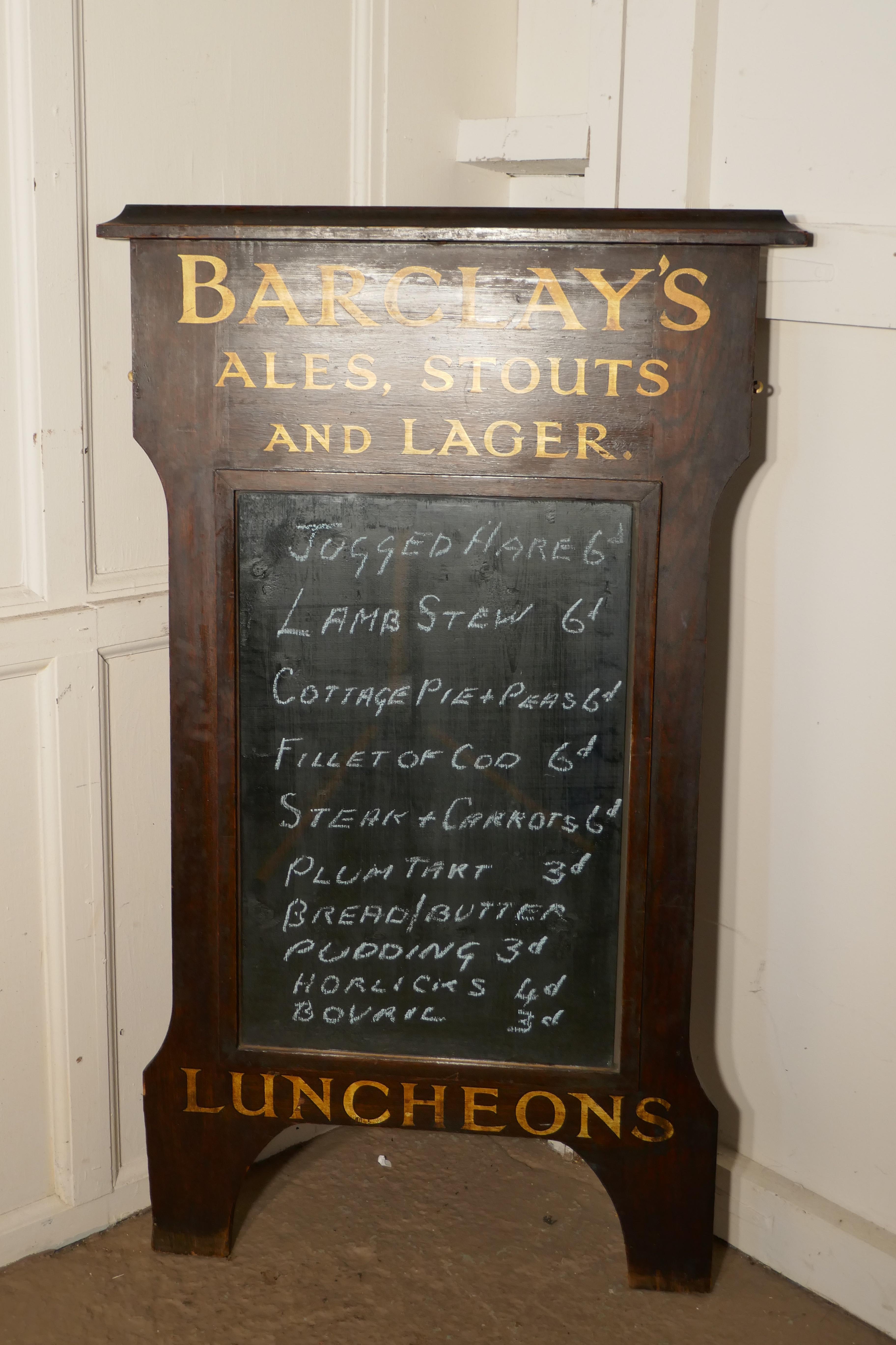 19th Century Barclay’s Brewery Oak Hotel Black Board or Menu Board
