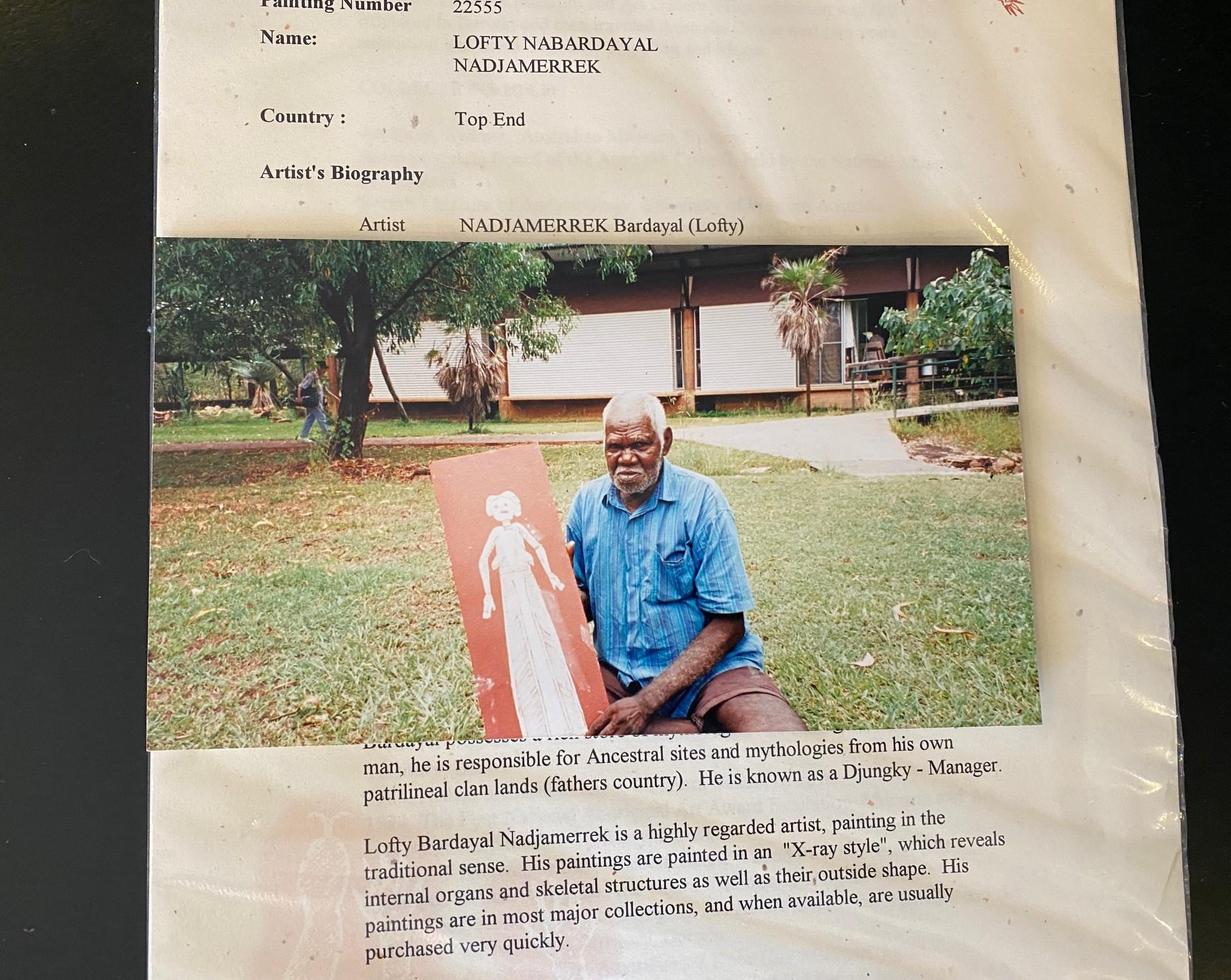 Bardayal Nadjamerrek Art aborigène australien Peinture originale sur écorce en vente 12