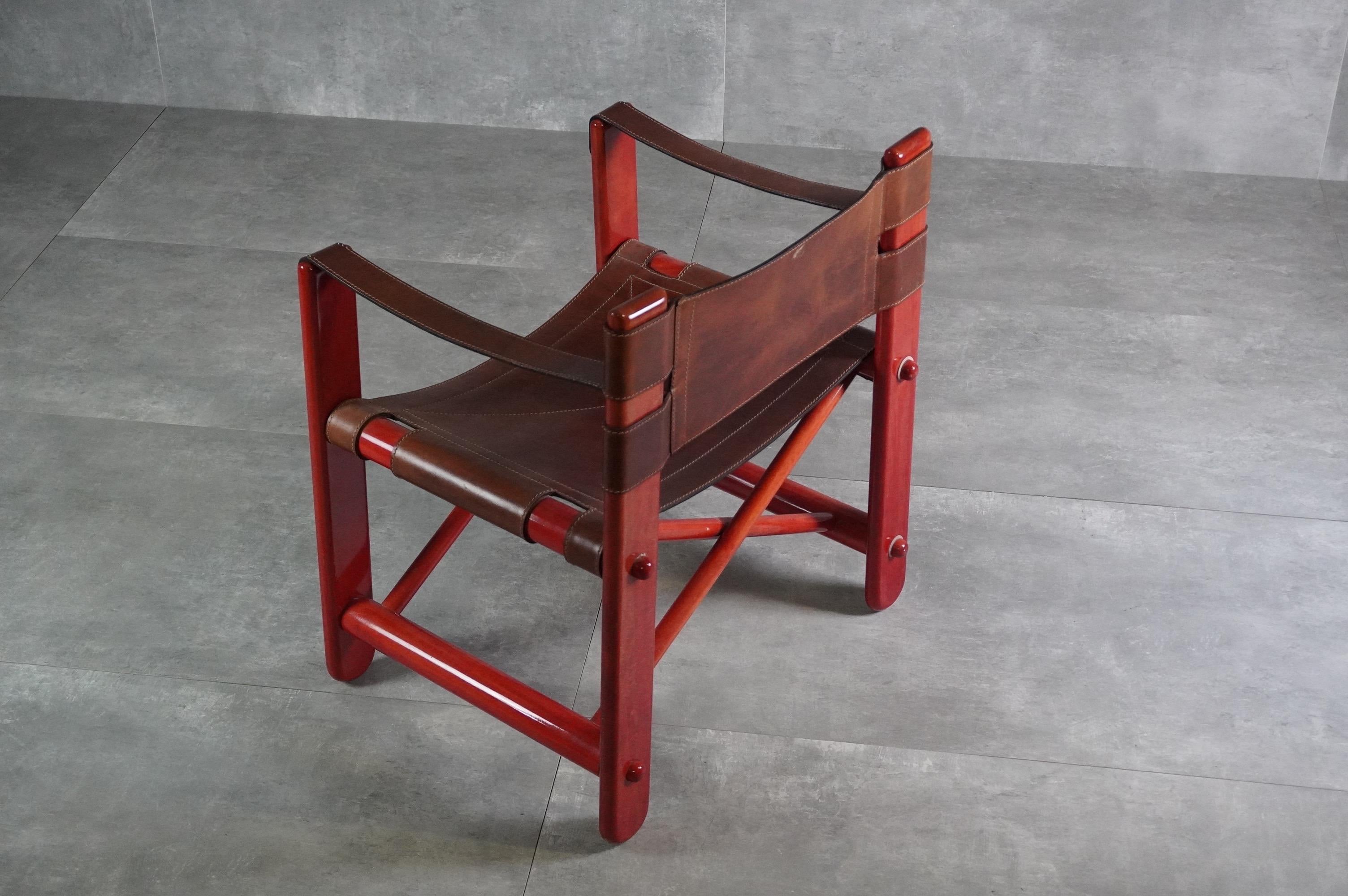 ''Bardella'' leather and wood chair by Umberto Brandigi for Poltronova, 1967 In Good Condition For Sale In Quarrata, IT