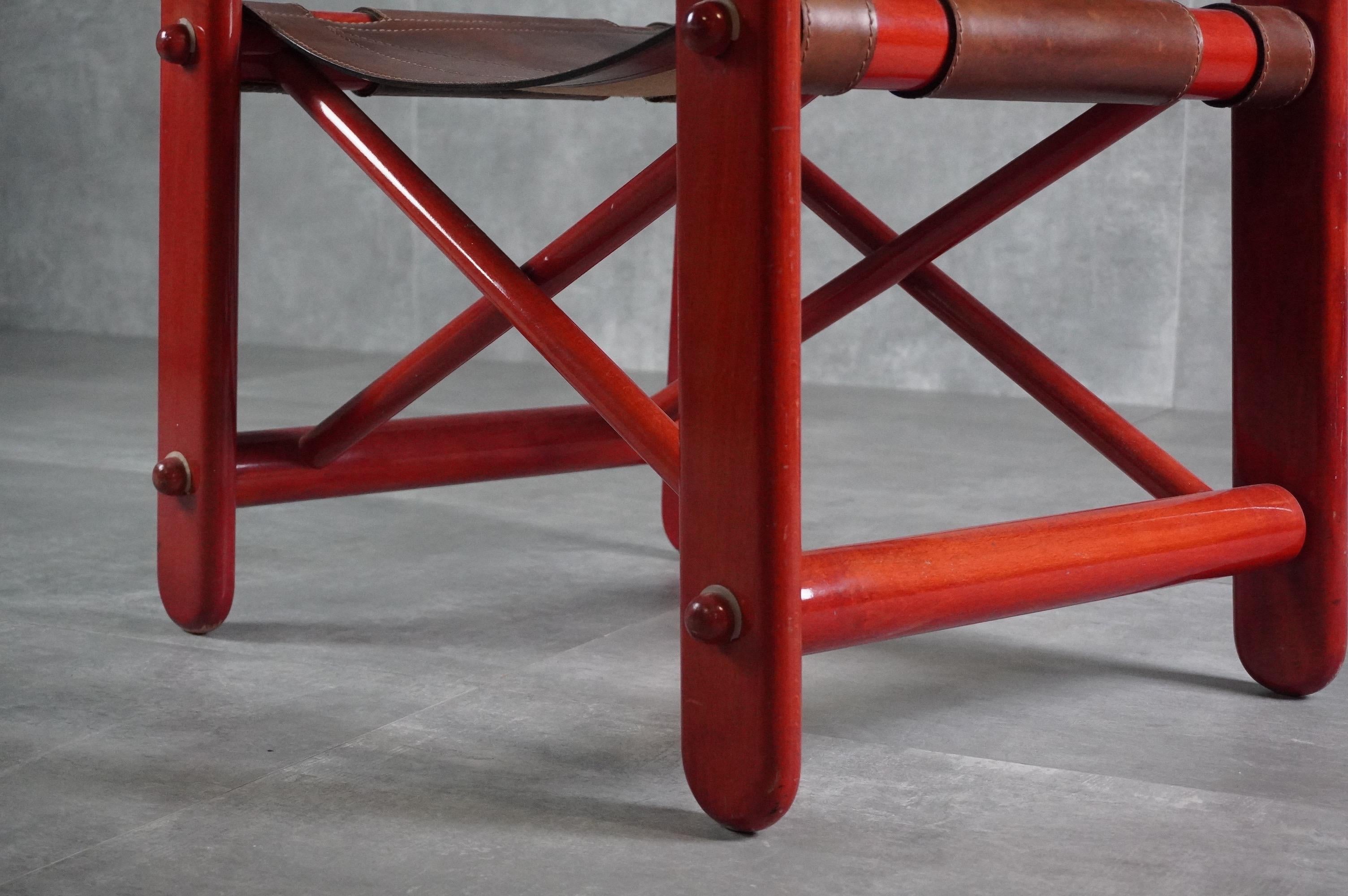 Mid-20th Century ''Bardella'' leather and wood chair by Umberto Brandigi for Poltronova, 1967 For Sale