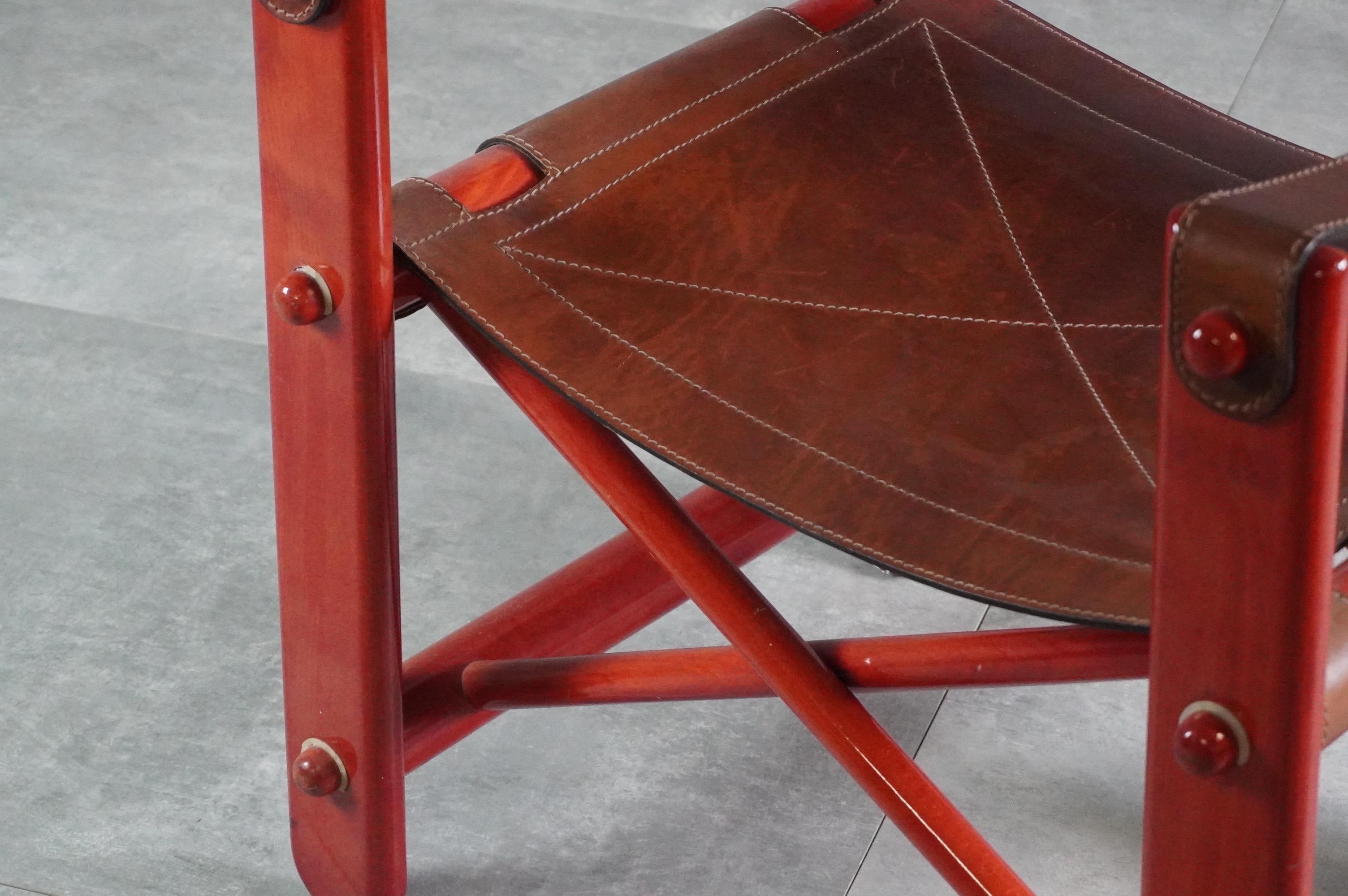 Leather ''Bardella'' leather and wood chair by Umberto Brandigi for Poltronova, 1967 For Sale