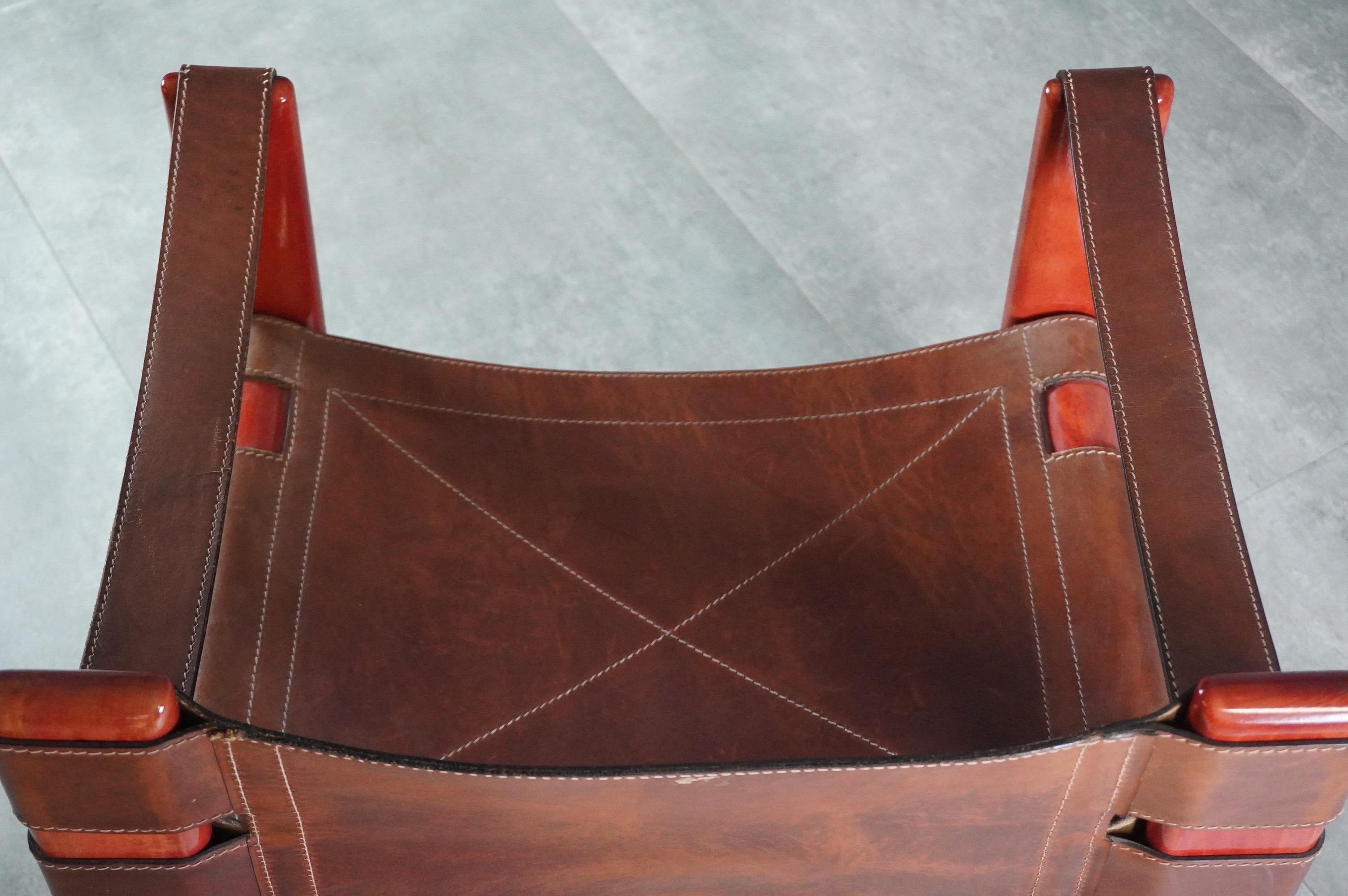 ''Bardella'' leather and wood chair by Umberto Brandigi for Poltronova, 1967 For Sale 1