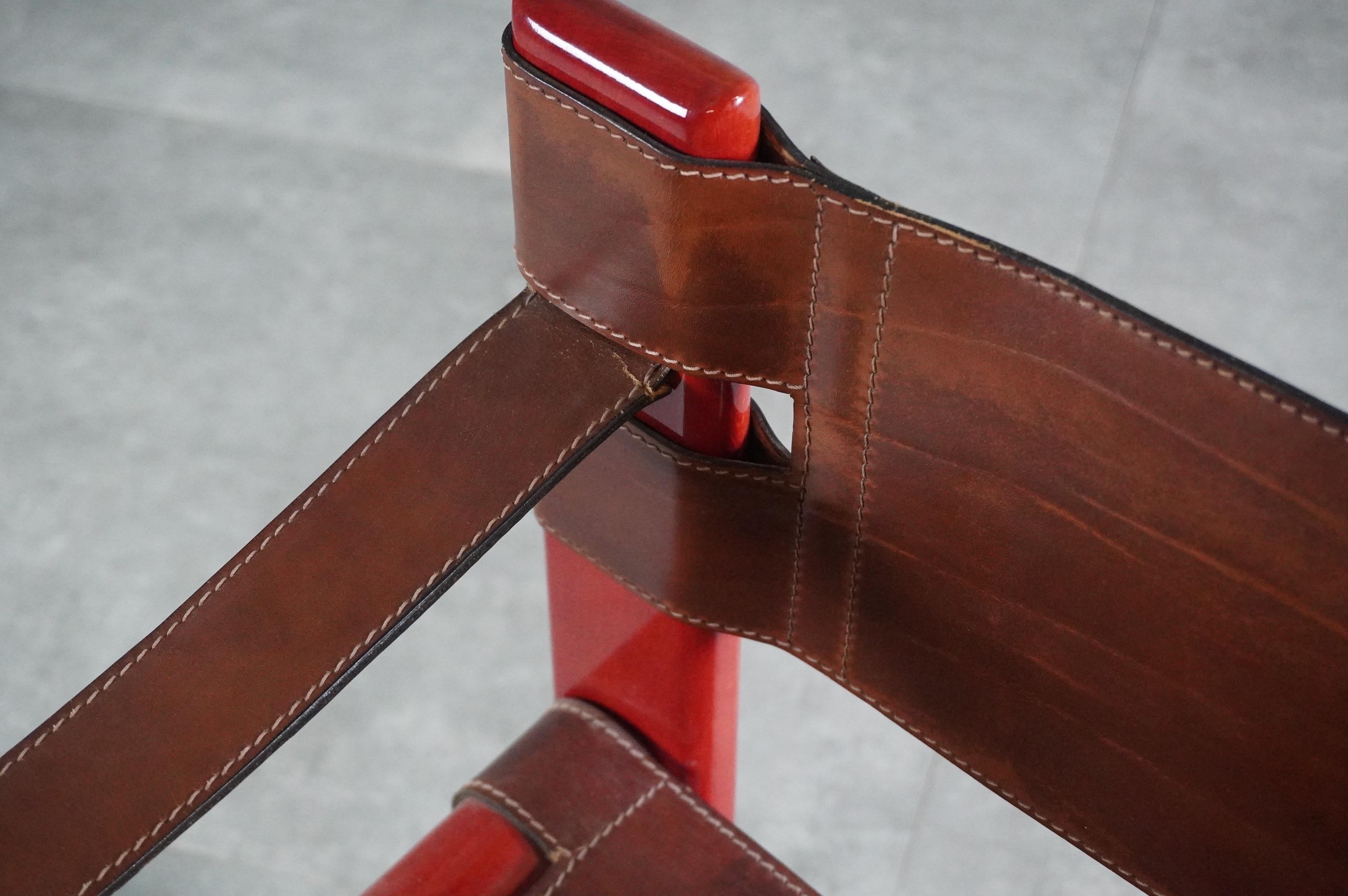 ''Bardella'' leather and wood chair by Umberto Brandigi for Poltronova, 1967 For Sale 2