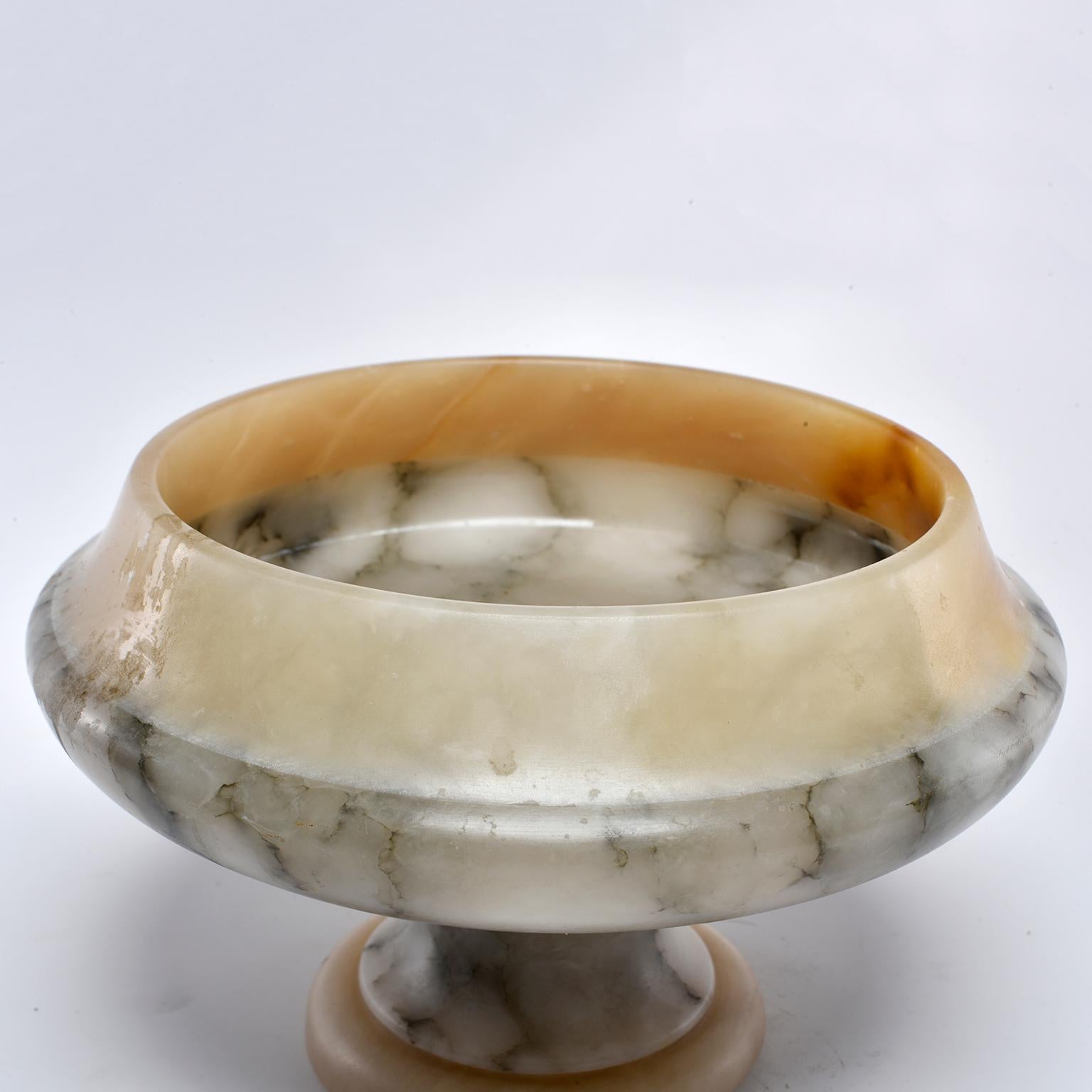 Italian Bardiglio Marble and Alabaster Pedestal Bowl or Compote For Sale