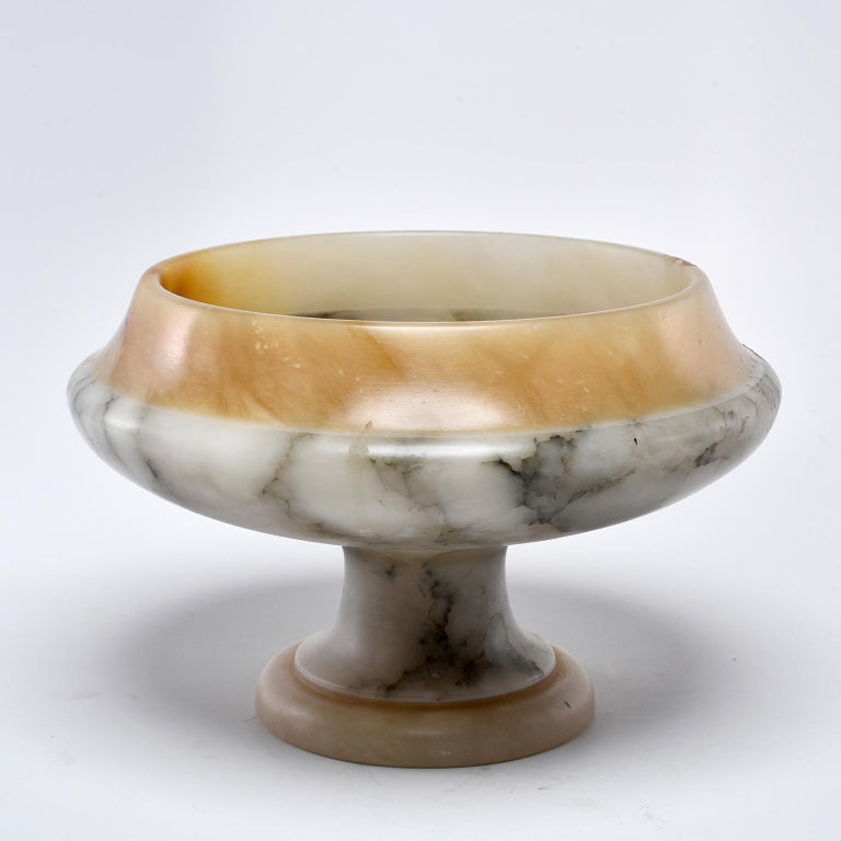 Bardiglio Marble and Alabaster Pedestal Bowl or Compote For Sale at 1stDibs