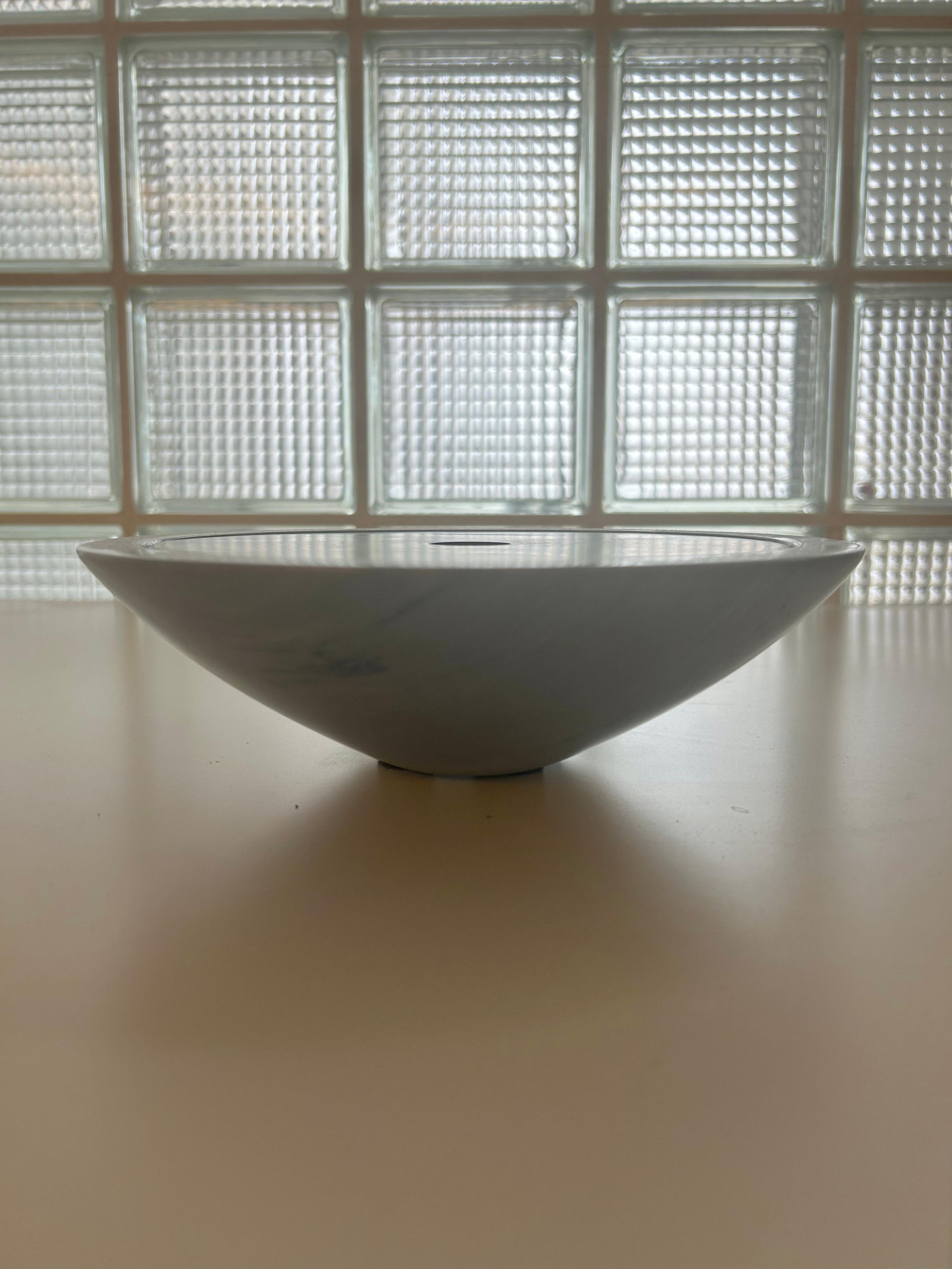 Italian Bardiglio Marble Centerpiece Large Bowl with Removable Black Lid - Casigliani For Sale
