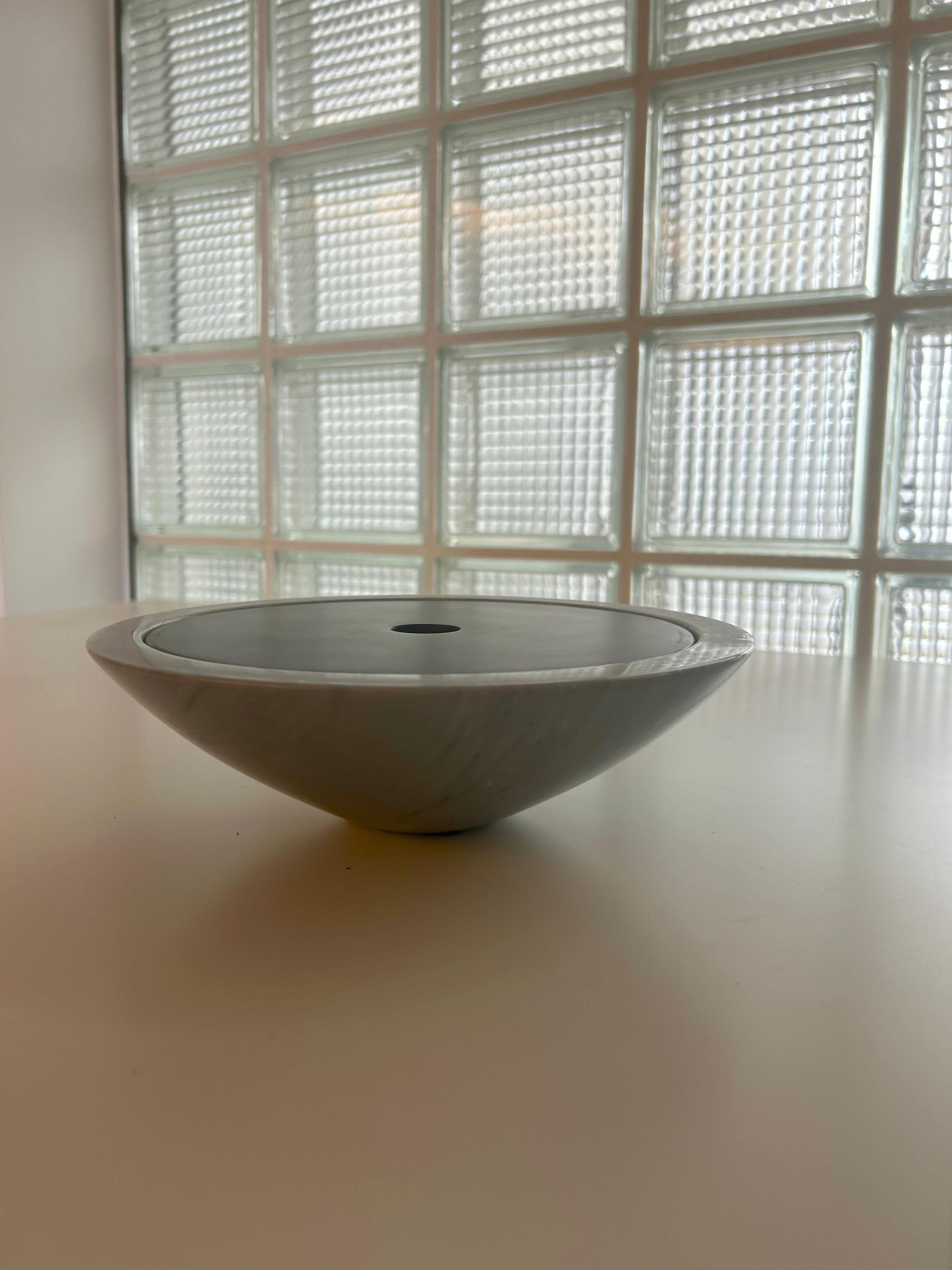 Bardiglio Marble Centerpiece Large Bowl with Removable Black Lid - Casigliani In New Condition For Sale In Alcamo, IT
