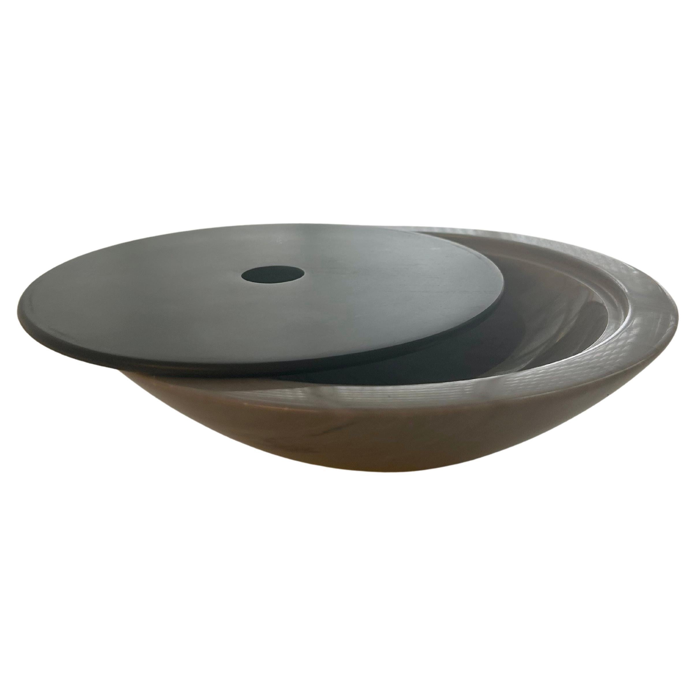 Bardiglio Marble Centerpiece Large Bowl with Removable Black Lid - Casigliani For Sale
