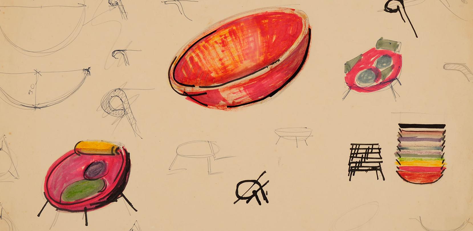 Textile Bardi’s Bowl Chair, Red, Arper, Lina Bo Bardi, 1951, 2012, Ltd. Edition, Italy.