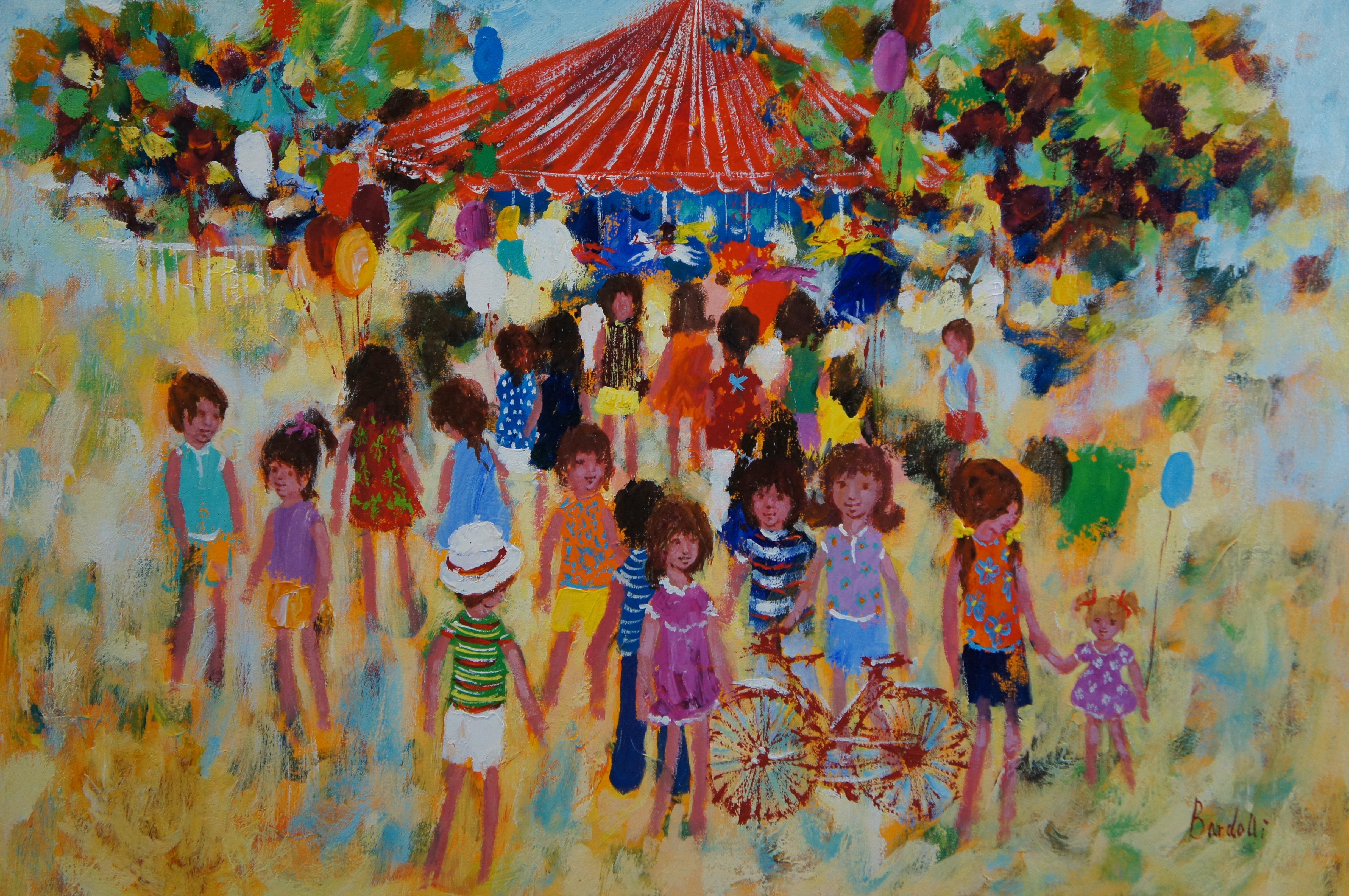 Bardolli Impressionista Bambini Carnevale Merry Go Round Olio su tela 47
