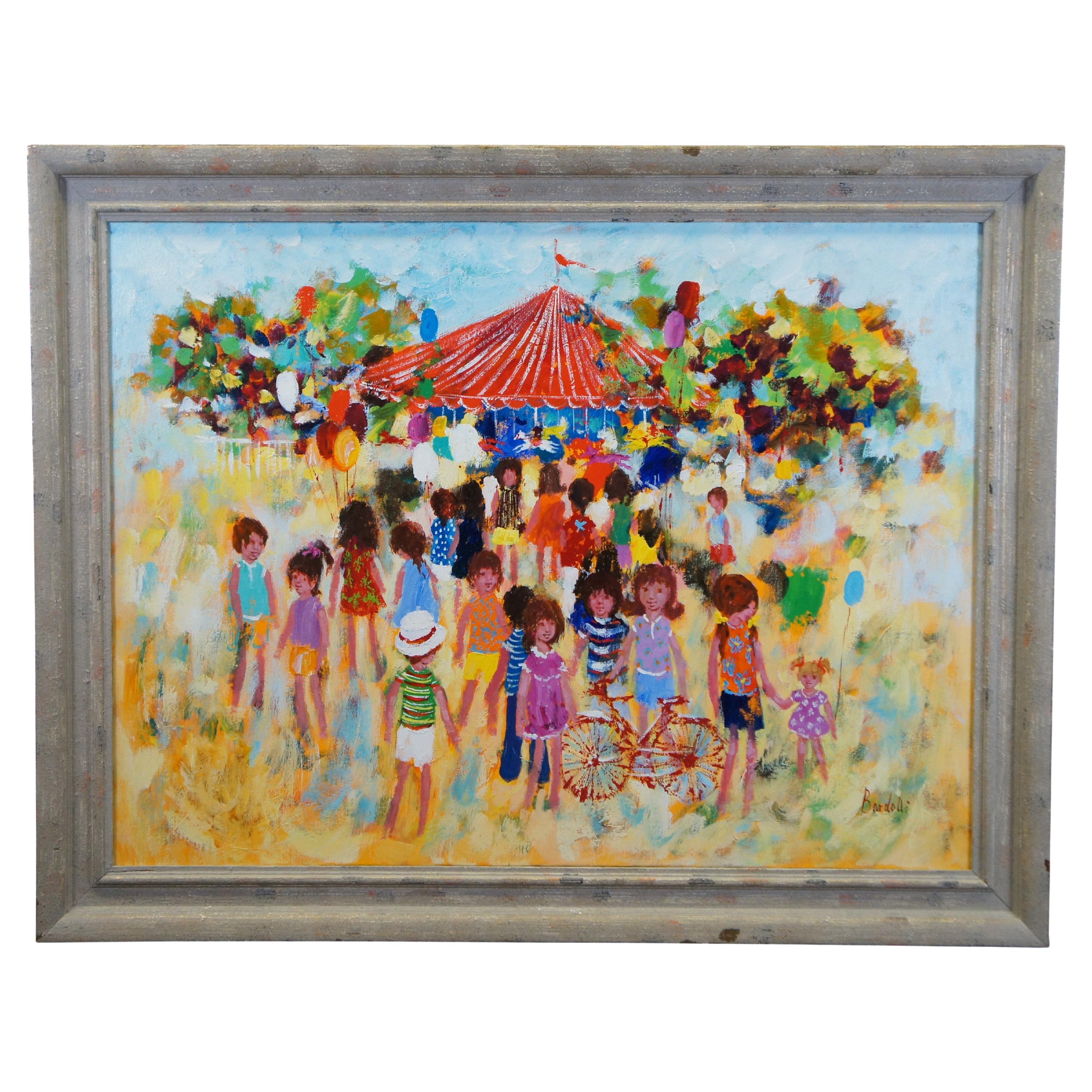 Bardolli Impressionist Childrens Carnival Merry Go Round Oil Painting 47"