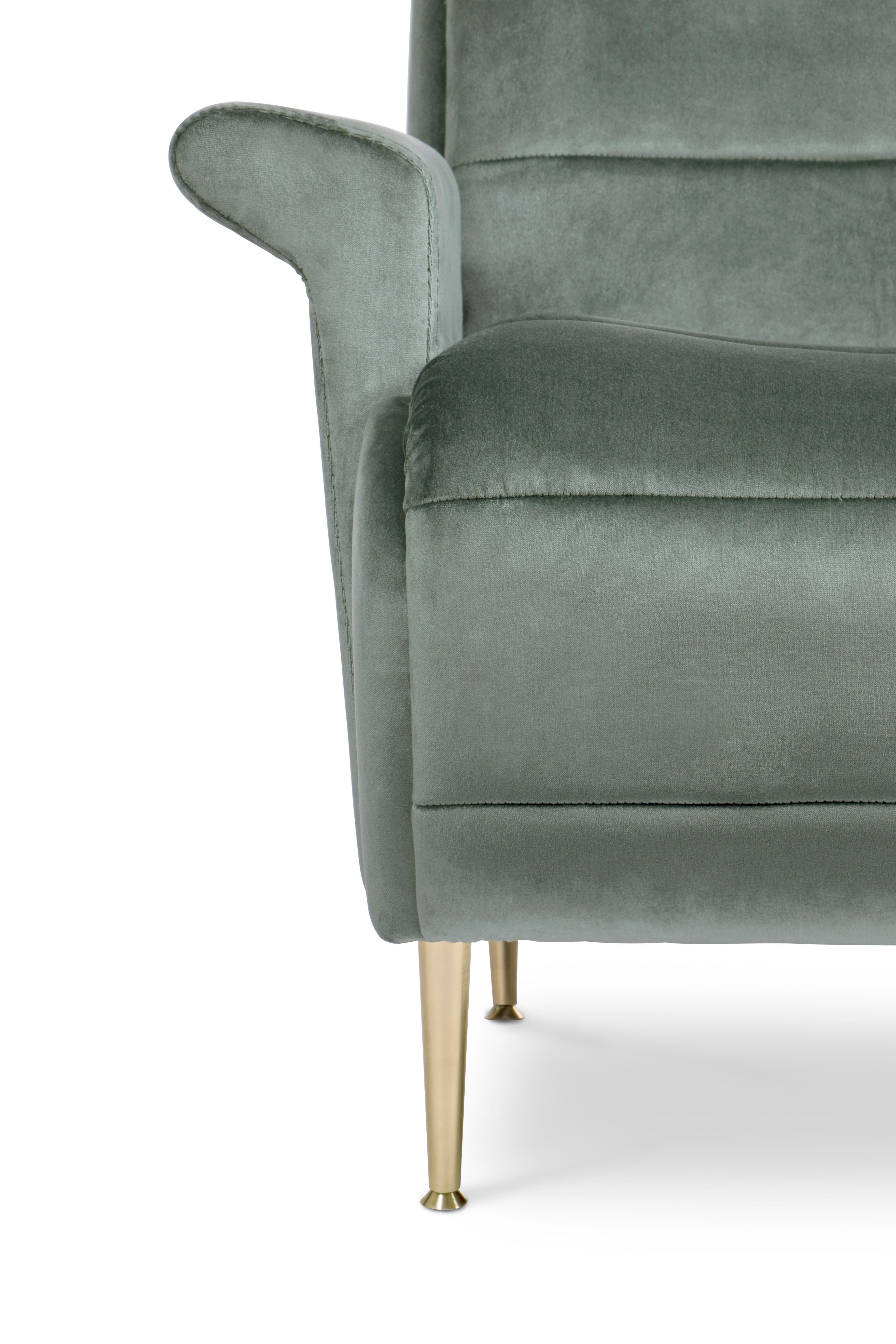 Hand-Crafted Bardot Armchair in Ash Green Velvet For Sale