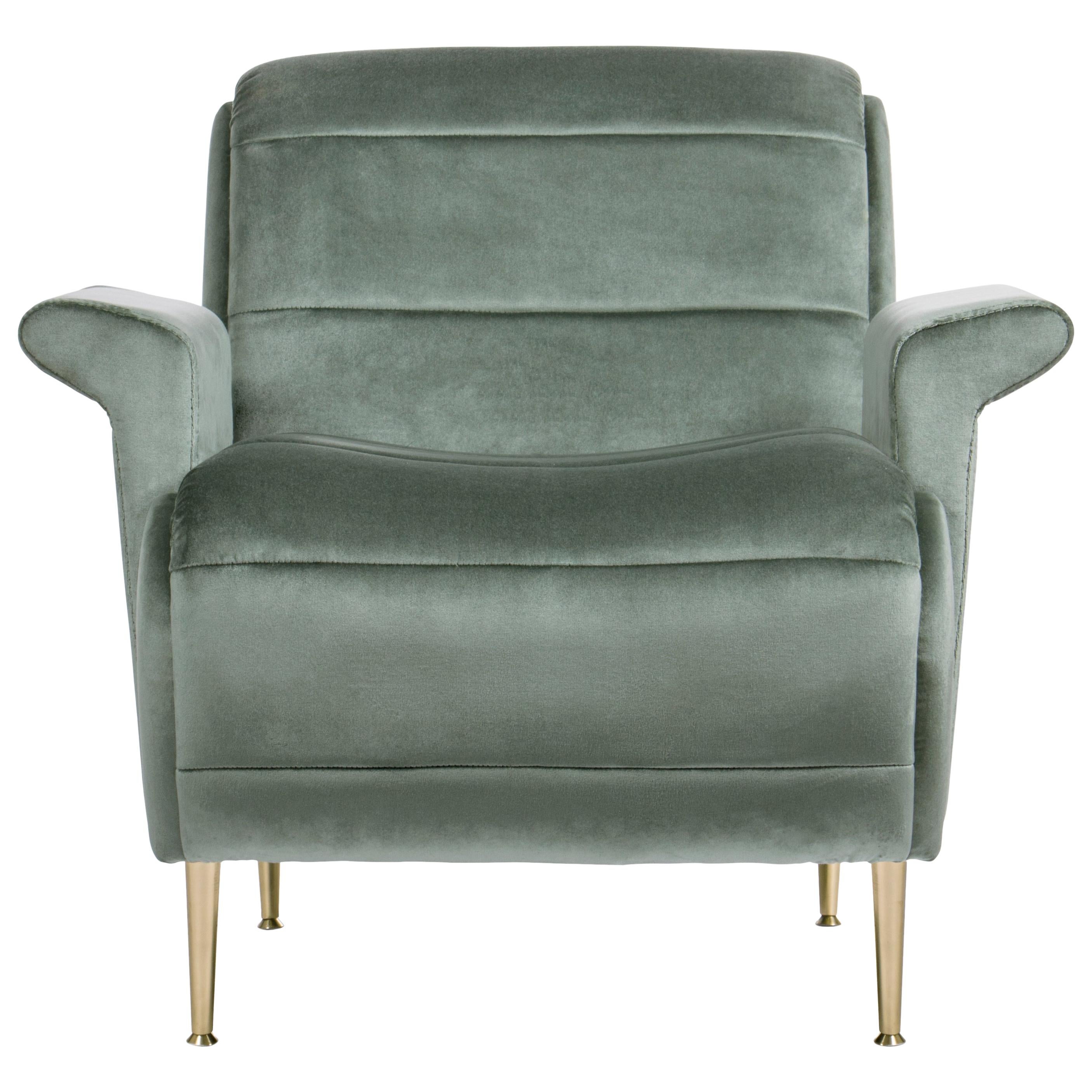 Bardot Armchair in Ash Green Velvet For Sale