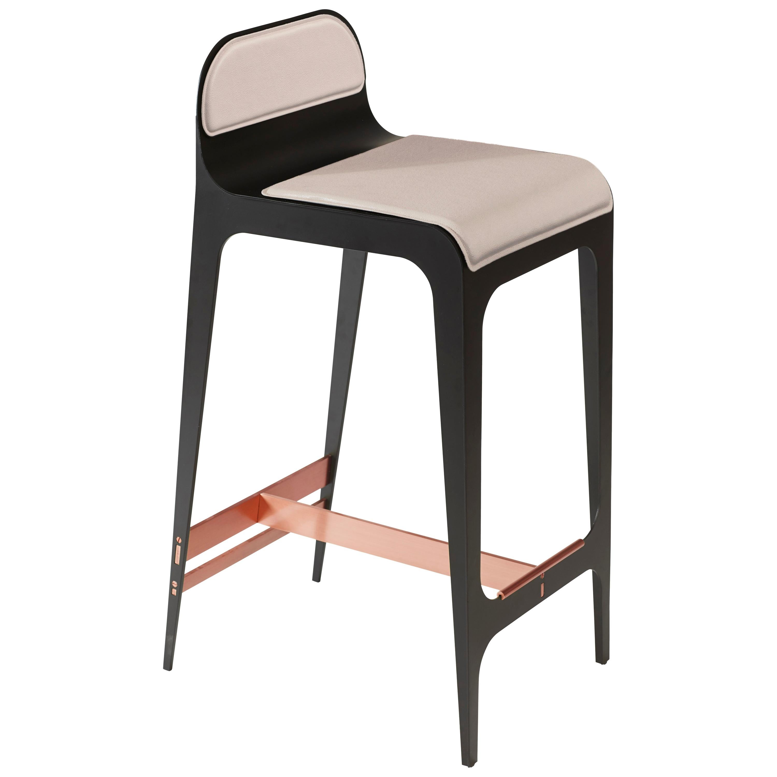 Pink (Nude Pink) Bardot Barstool with Leather Seat and Satin Copper Hardware by Gabriel Scott