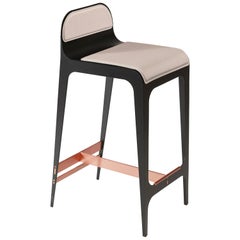 Bardot Barstool with Leather Seat and Satin Copper Hardware by Gabriel Scott