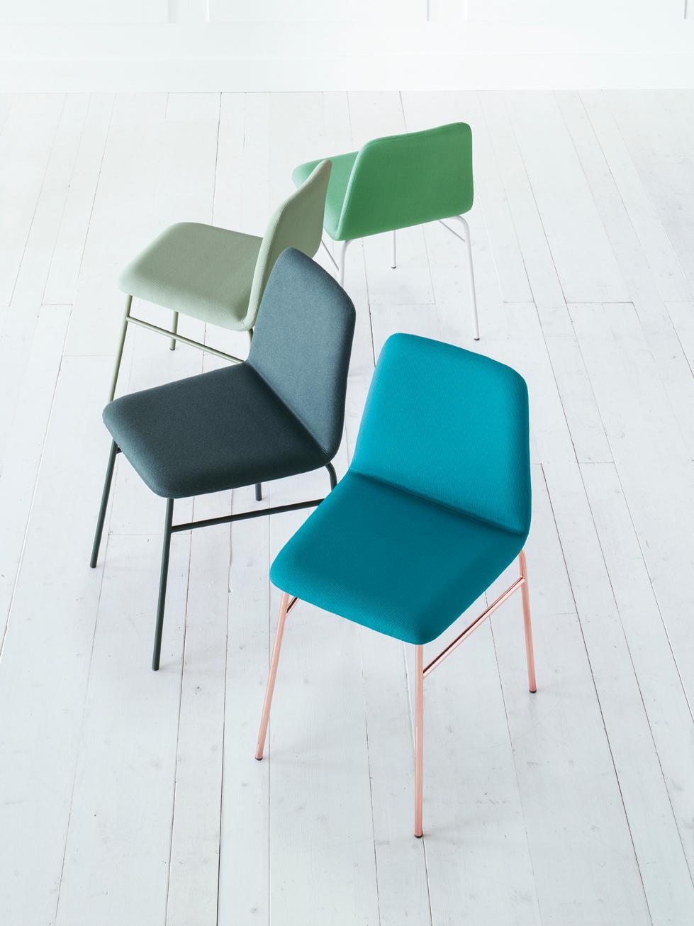 BARDOT MET stands out for its elegance and brightness, extending its style to include new frames, pastel and vibrant shades, and refined, contemporary finishes. The frame of the new chair and stool is lighter, through the use of clean-lined, metal