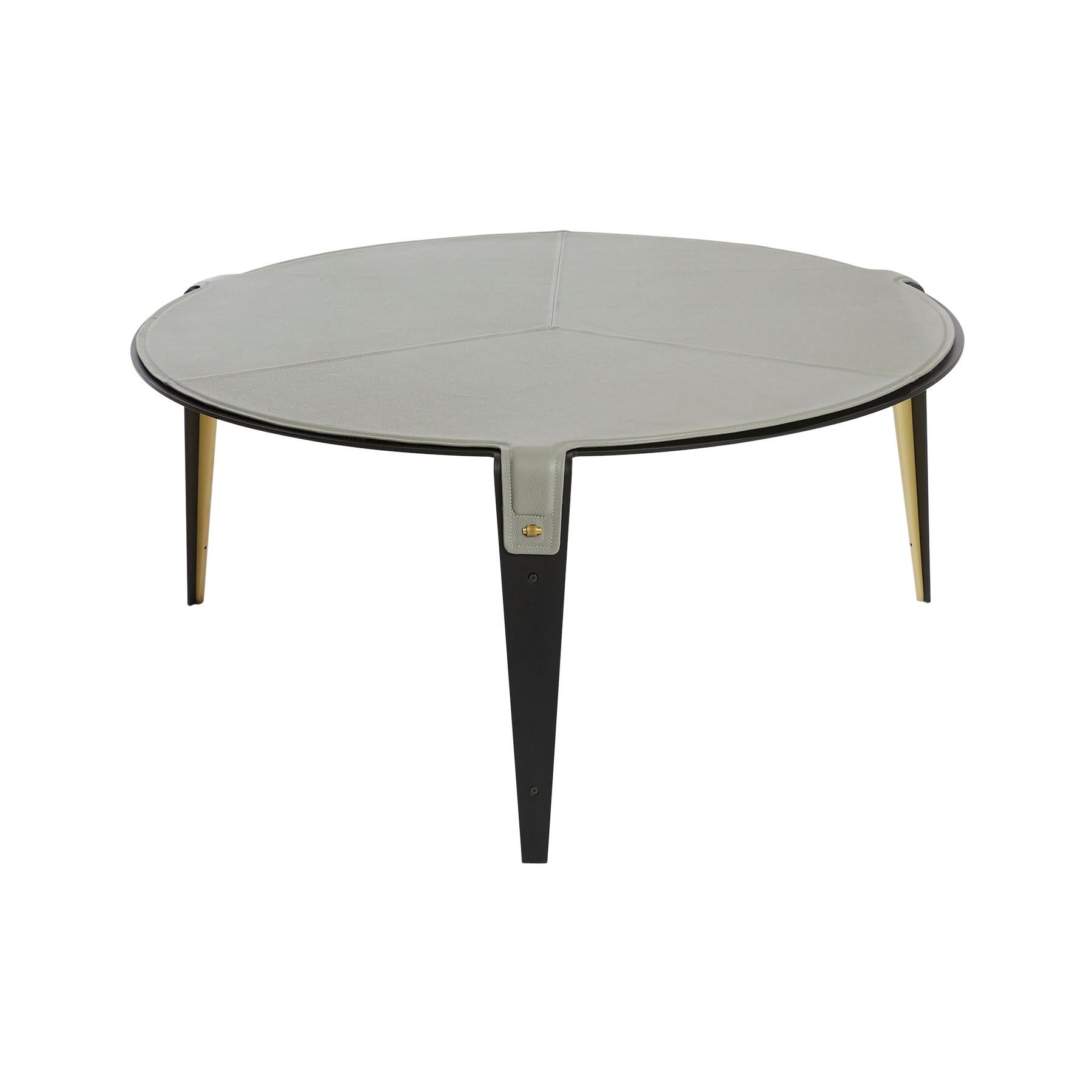 Gray (Slate Gray) Bardot Coffee Table with Leather Top and Satin Brass Hardware by Gabriel Scott