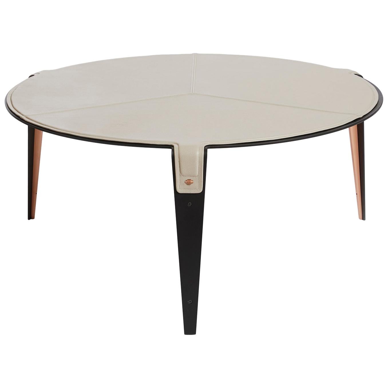 Pink (Nude Pink) Bardot Coffee Table with Leather Top and Satin Copper Hardware by Gabriel Scott