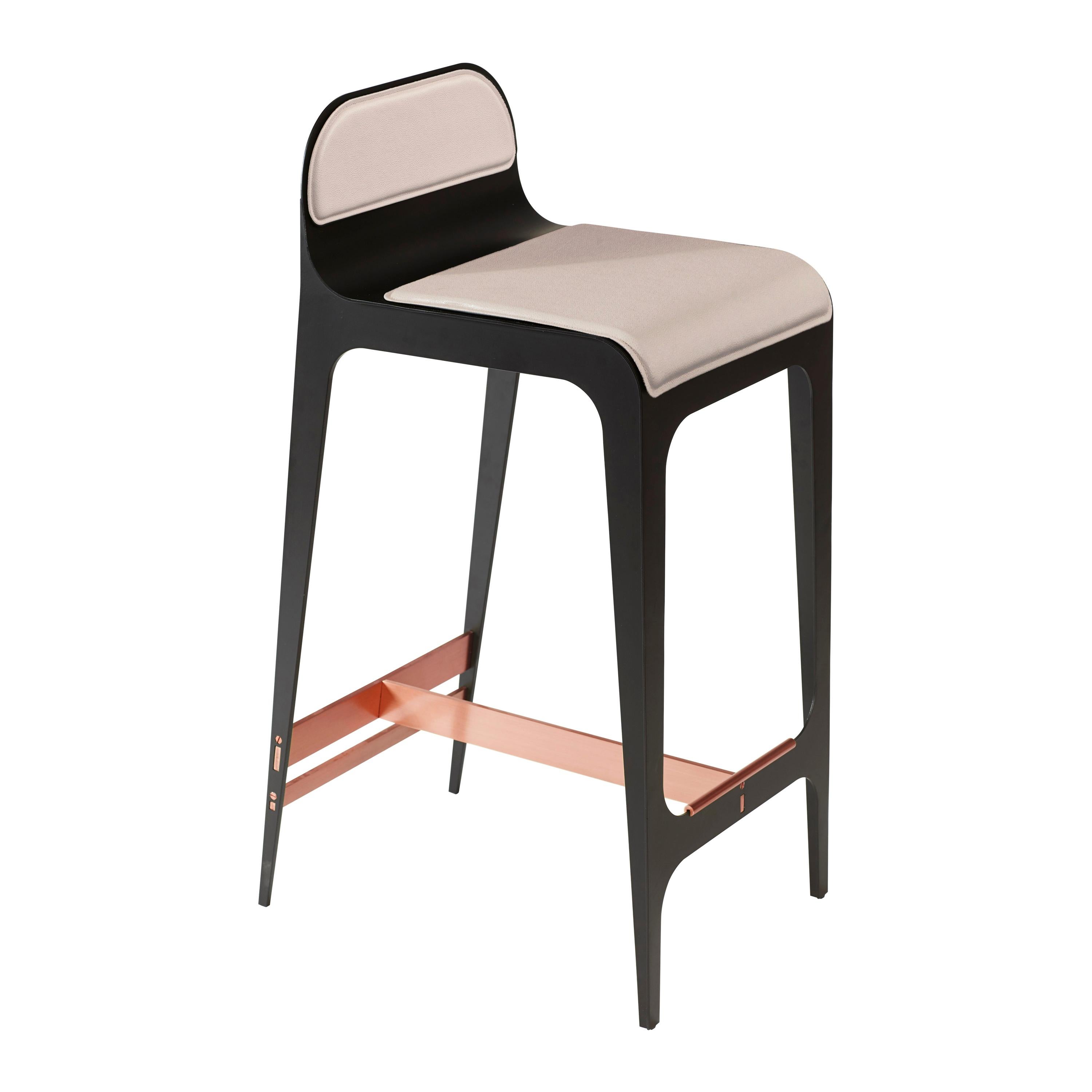 Pink (Nude Pink) Bardot Counterstool with Vegan Leather Seat and Satin Copper Hardware