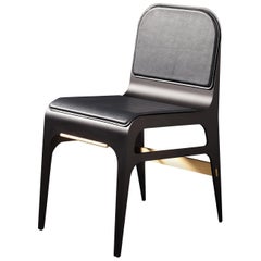 Bardot Dining Chair with Leather Seat and Satin Brass Hardware by Gabriel Scott