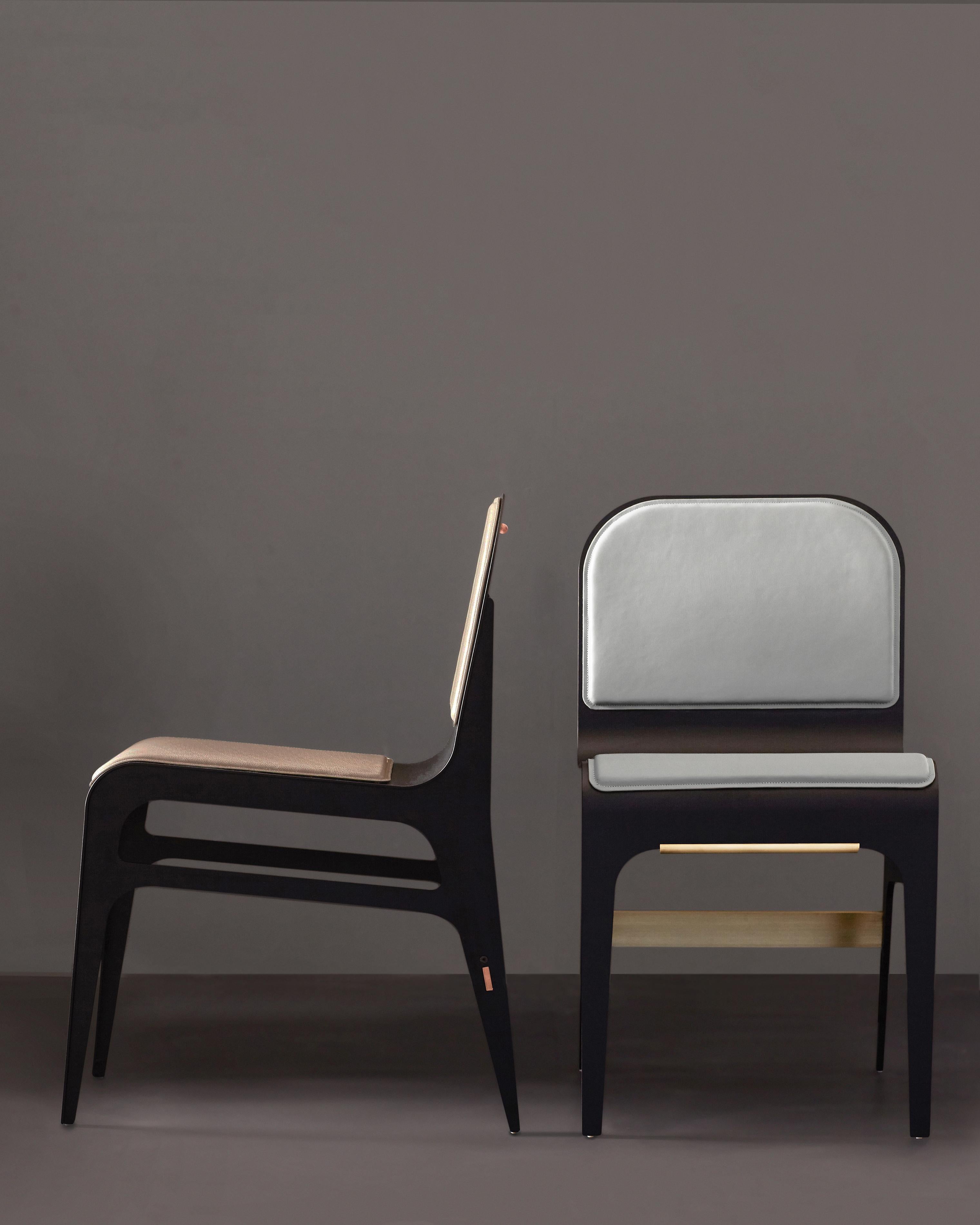 Canadian Bardot Dining Chair with Leather Seat and Satin Copper Hardware by Gabriel Scott