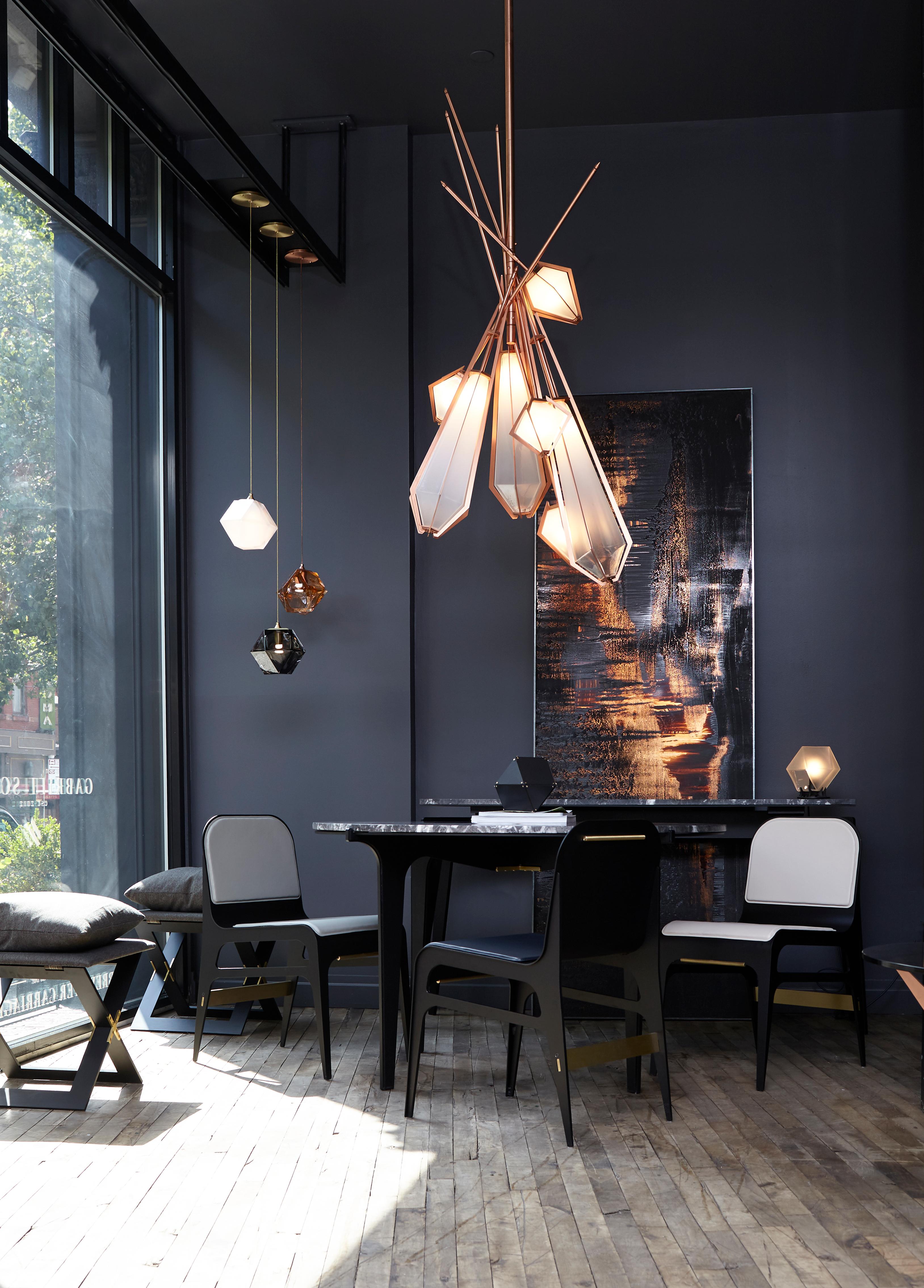 Bardot Dining Chair with Leather Seat and Satin Copper Hardware by Gabriel Scott In New Condition For Sale In New York, NY