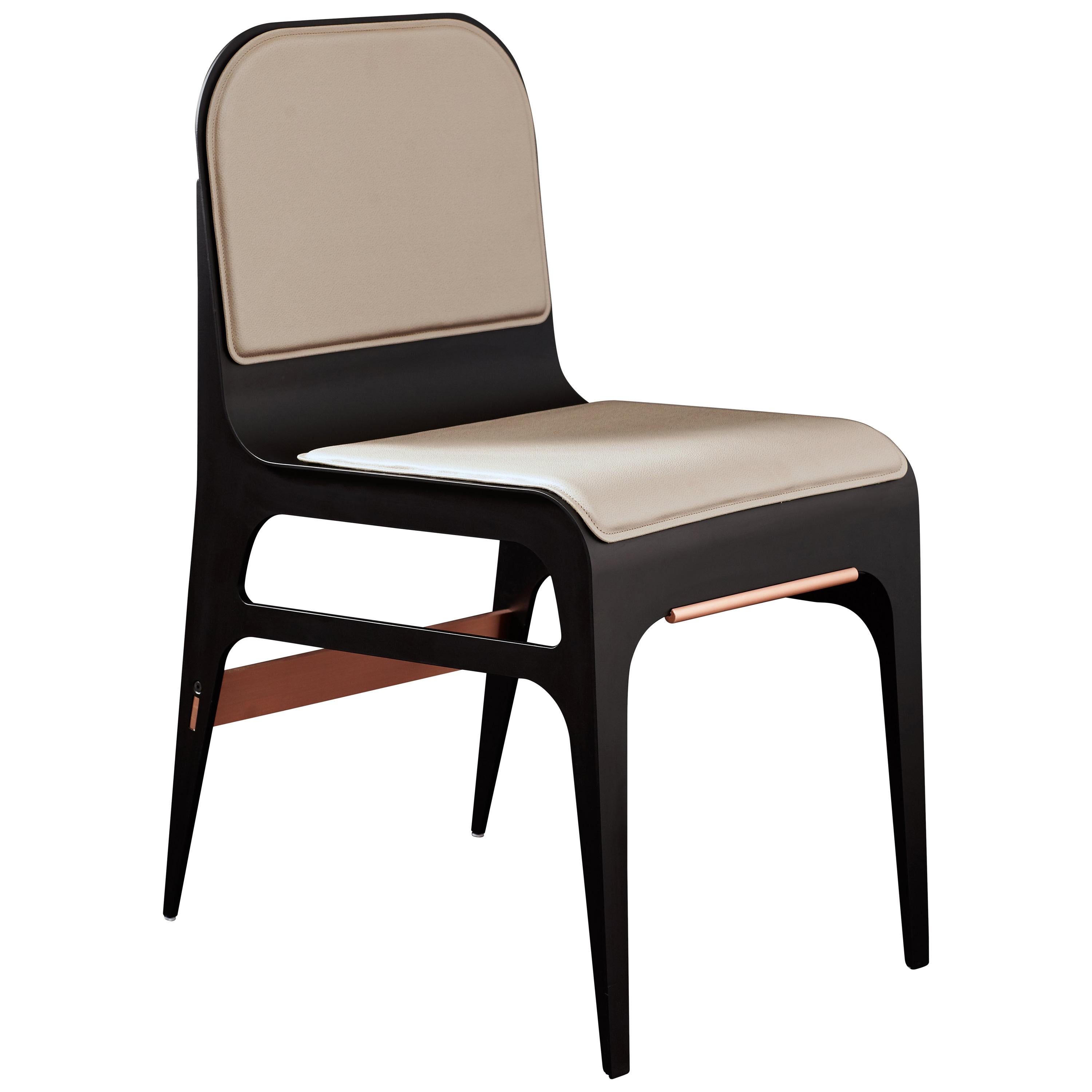 Bardot Dining Chair with Leather Seat and Satin Copper Hardware by Gabriel Scott
