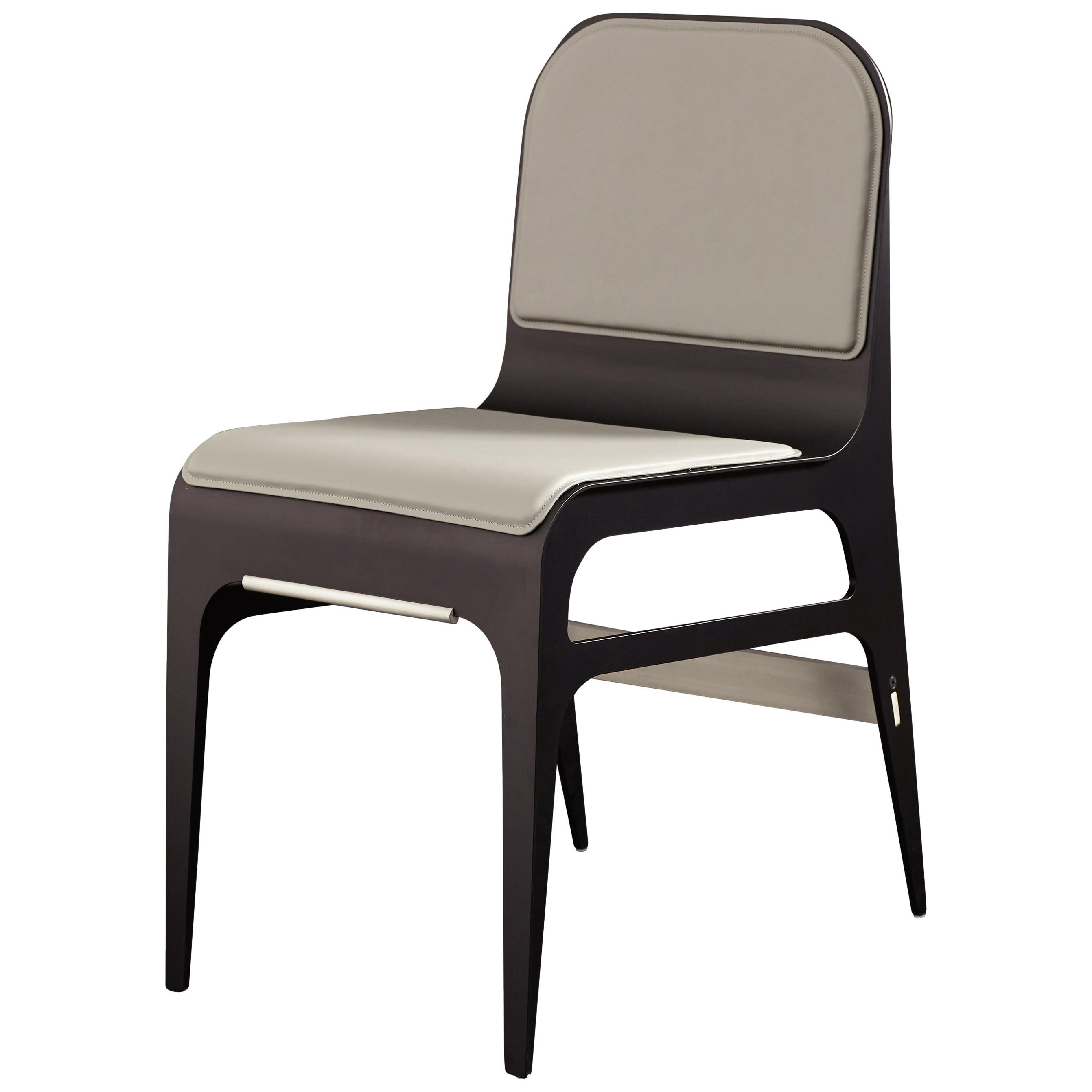 Gray (Slate Gray) Bardot Dining Chair with Leather Seat and Satin Nickel Hardware by Gabriel Scott