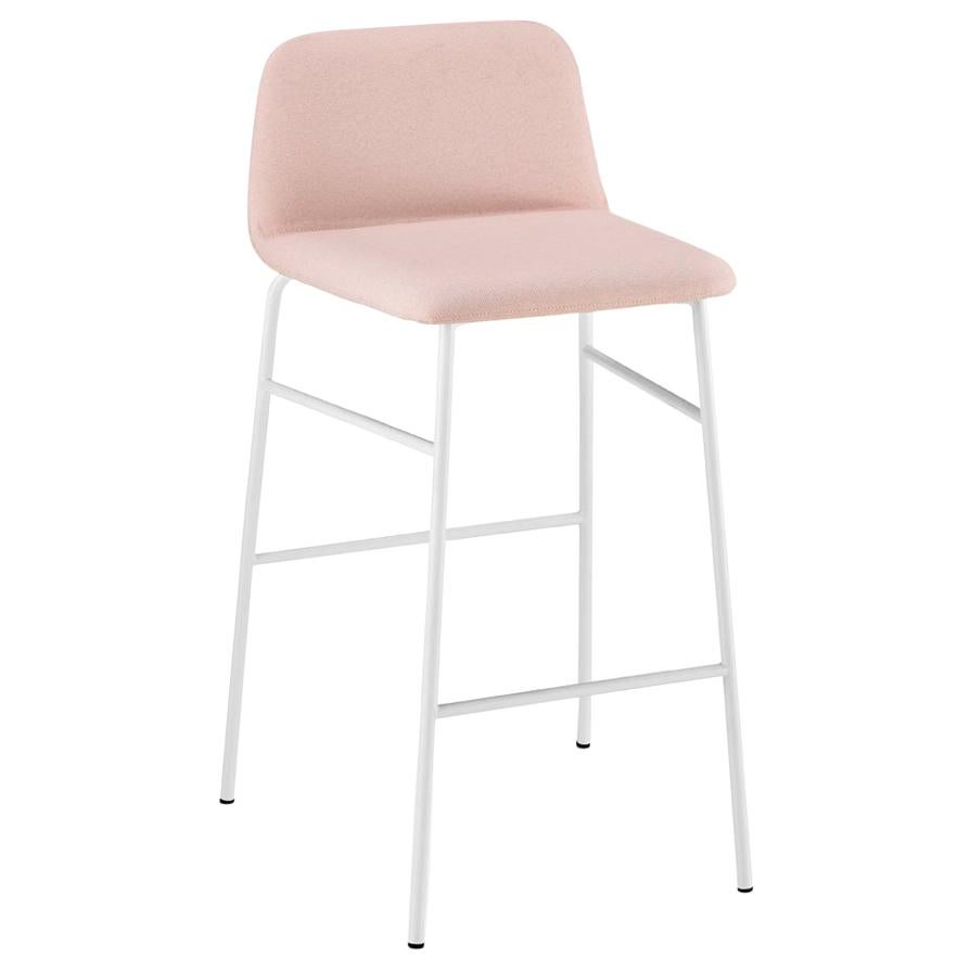 Tabouret Bardot avec cadre en métal noir, tissu rose et noir d'Emilio Nanni