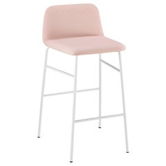 Tabouret Bardot avec cadre en métal noir, tissu rose et noir d'Emilio Nanni