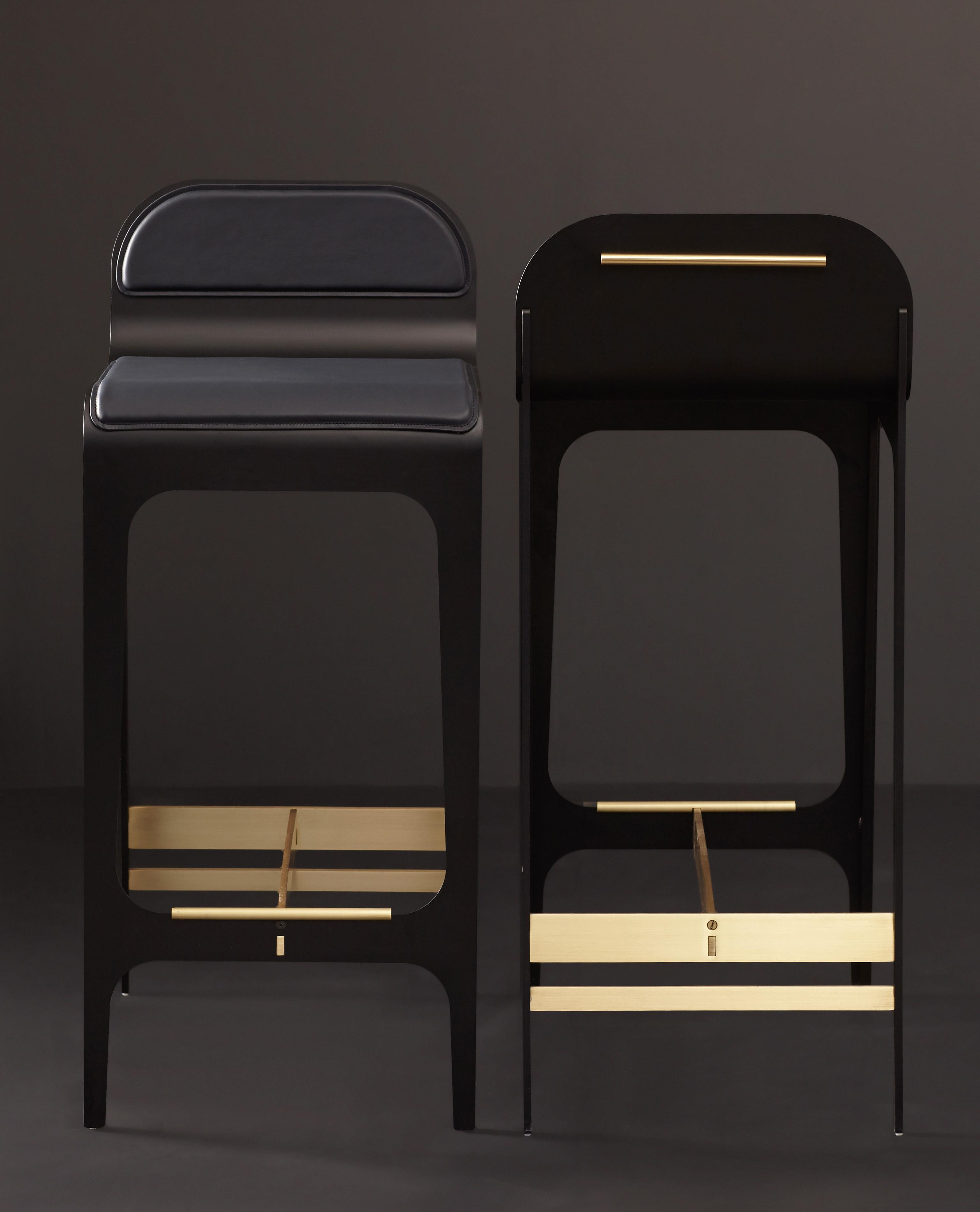 The epitome of chic, with distinct legs and a beautiful silhouette, the Bardot series is aptly named after the French style icon. Strutting atop a base of black steel with distinct brass, copper, or nickel hardware; thin profiled seats and back