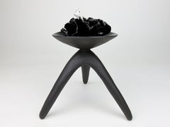 Bare Clay Ceramic Challis With Black Glaze and White Accents