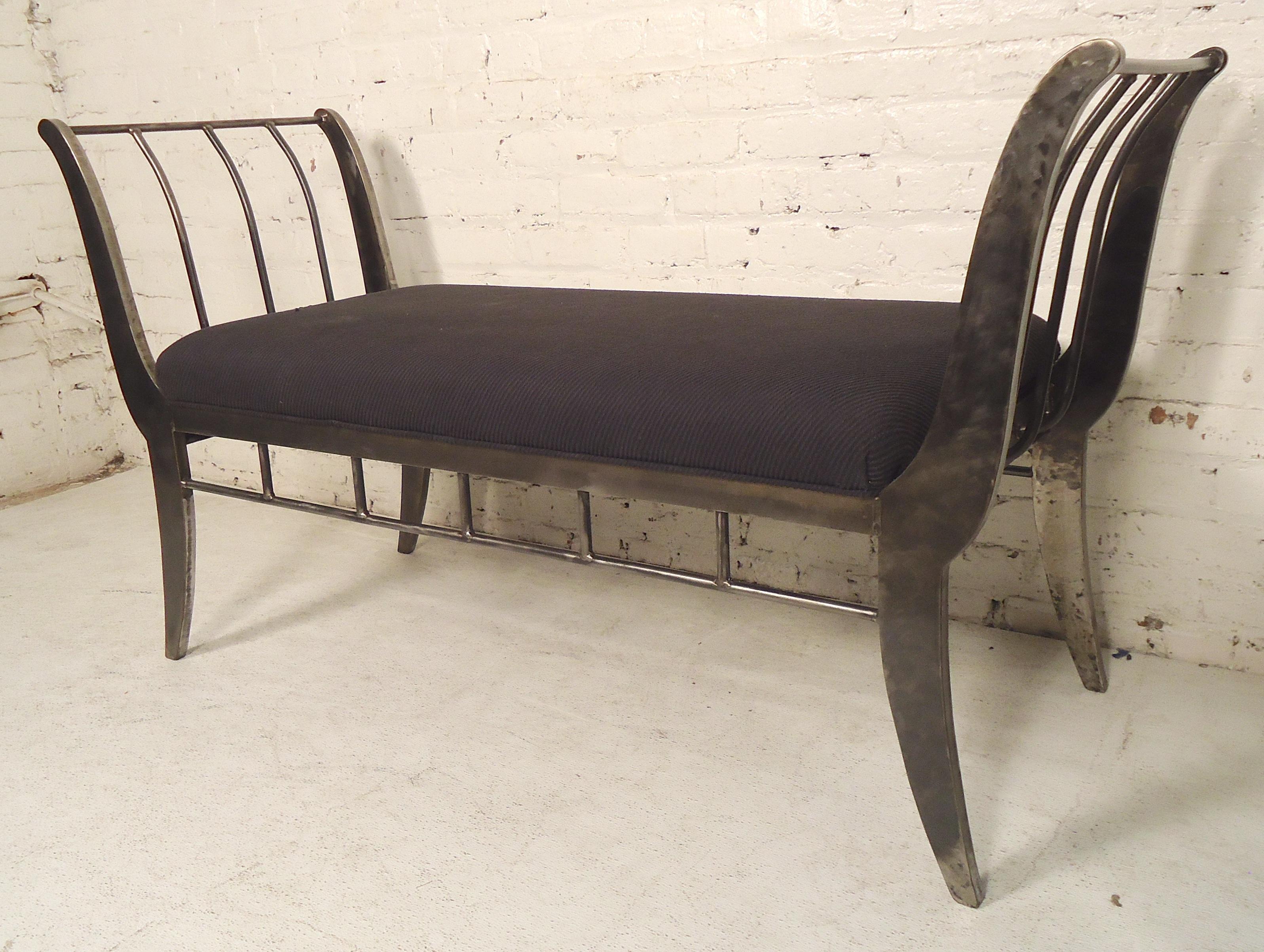 Heavy upholstered bench restored in a bare metal style finish. Give a handsome look to home or office.

(Please confirm item location - NY or NJ - with dealer).
 