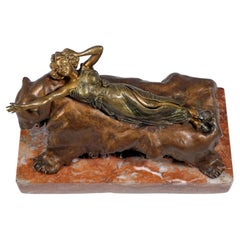 'Bare On Bear', Viennese Mechanical Bronze, Beauty On Bearskin, Carl Kauba, 1900