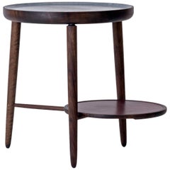 Baré Side Table, Walnut with Carved Soapstone Surface and Leather Tray