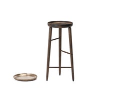 Grand support pour plantes Baré, base en bois de noyer avec plat en bronze moulé