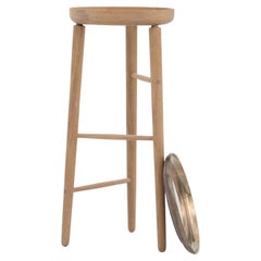 Baré Tall Plant Stand, White Oak with Cast Bronze Tray