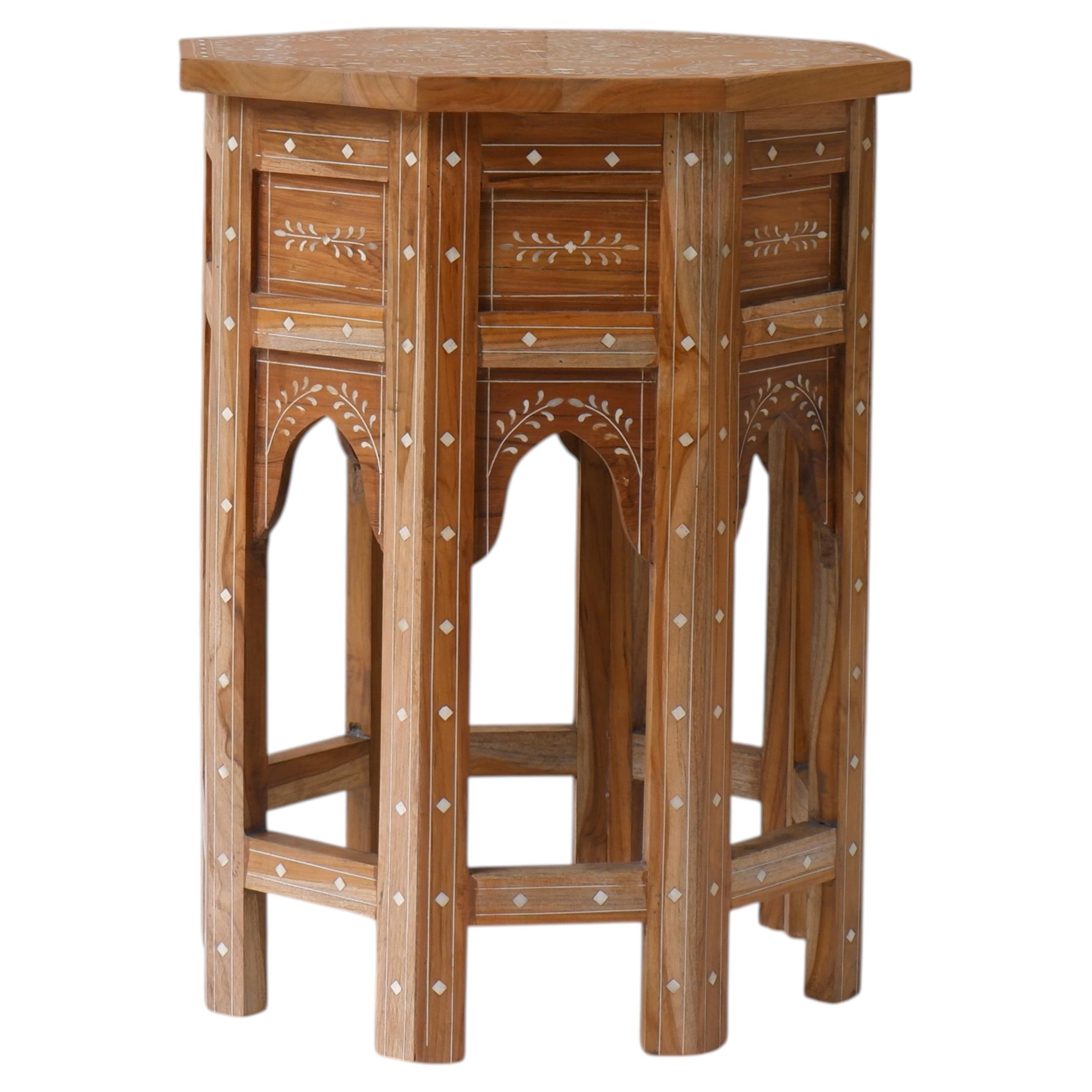 Bareek Fine Detailing Bone Inlay Antique End Table by House of Jaipur