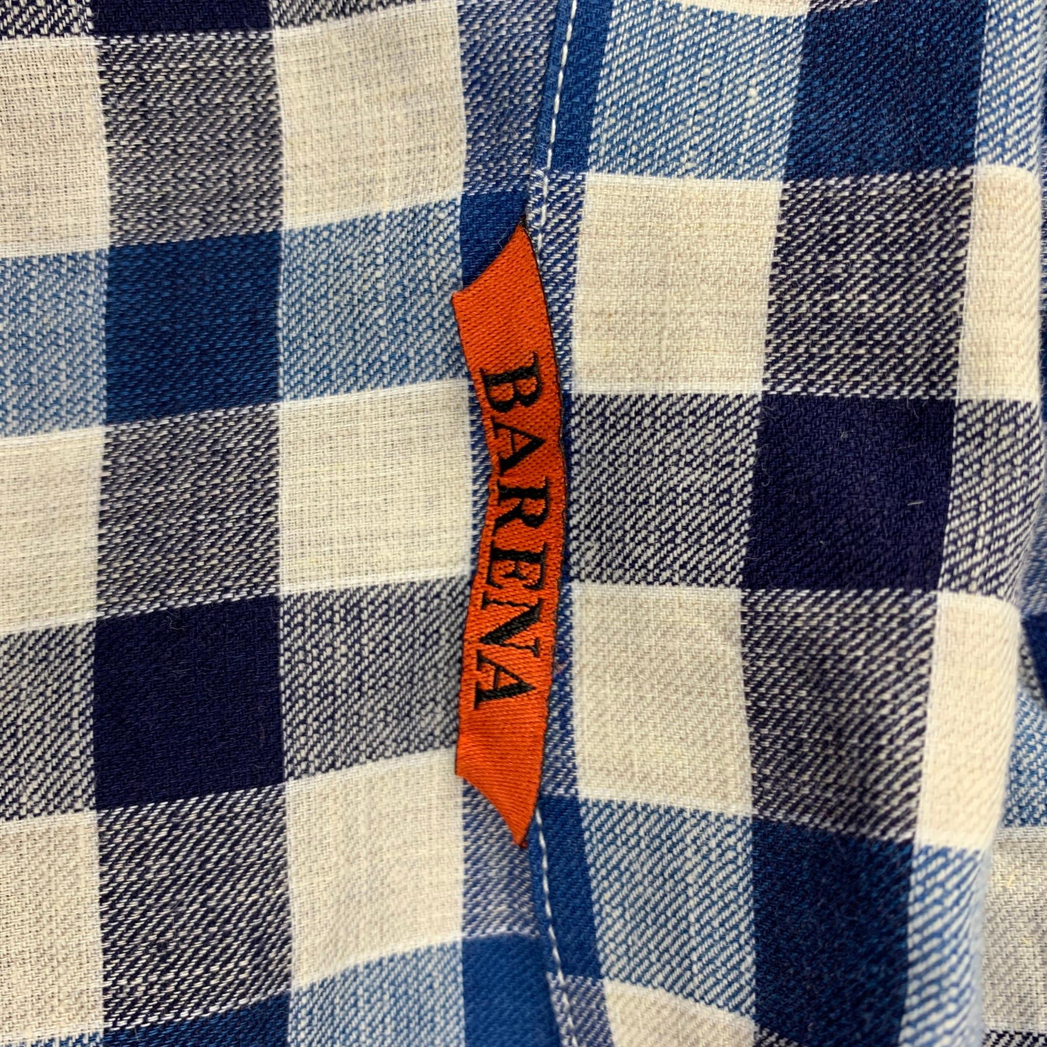 BARENA Size S Blue Off White Checkered Long Sleeve Shirt In Good Condition In San Francisco, CA