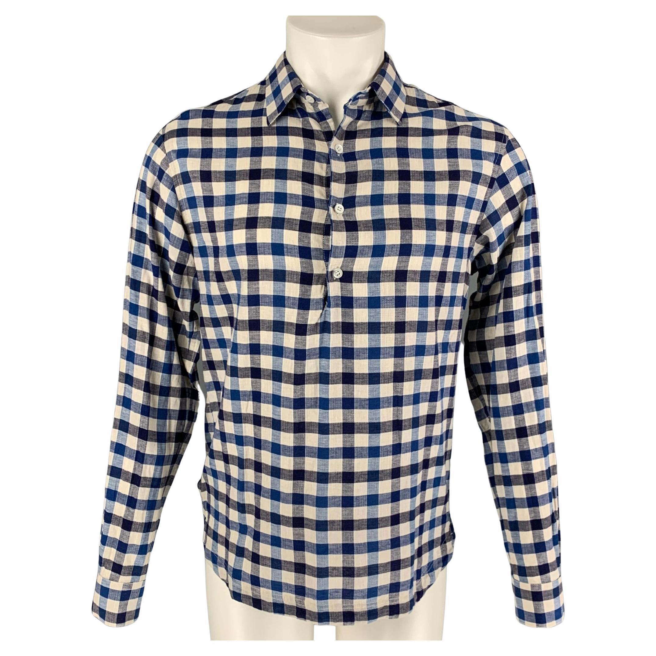 BARENA Size S Blue Off White Checkered Long Sleeve Shirt For Sale
