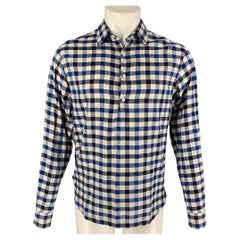 BARENA Size S Blue Off White Checkered Long Sleeve Shirt
