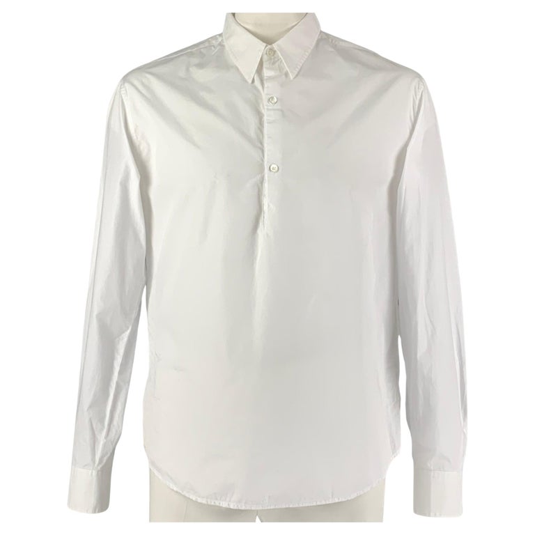 BARENA Size XL White Solid Cotton Long Sleeve Shirt For Sale at 1stDibs