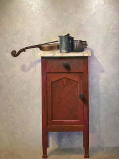 Viool en Koffiepot op Nachtkastje Violin and Coffee Pot on Nightstand In Stock