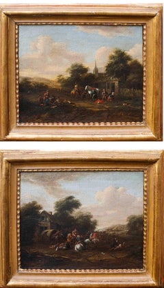 Barent Gael (1630/1635 – 1698), Coppia di paesaggi con scene di genere